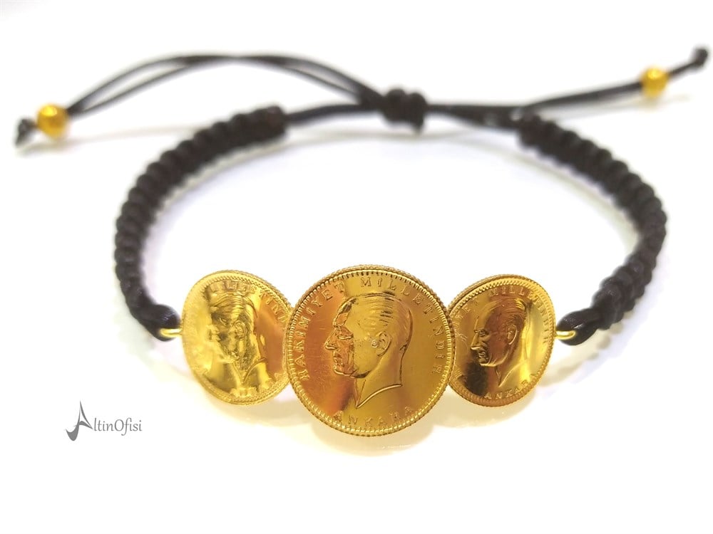 Atalira Yarım ve ' Çeyrek Altınlı Makrome Örgü Bileklik 22 Ayar Altın