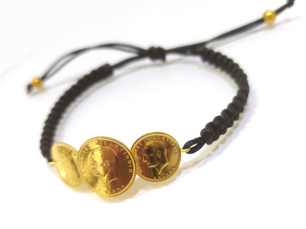 Atalira Yarım ve ' Çeyrek Altınlı Makrome Örgü Bileklik 22 Ayar Altın