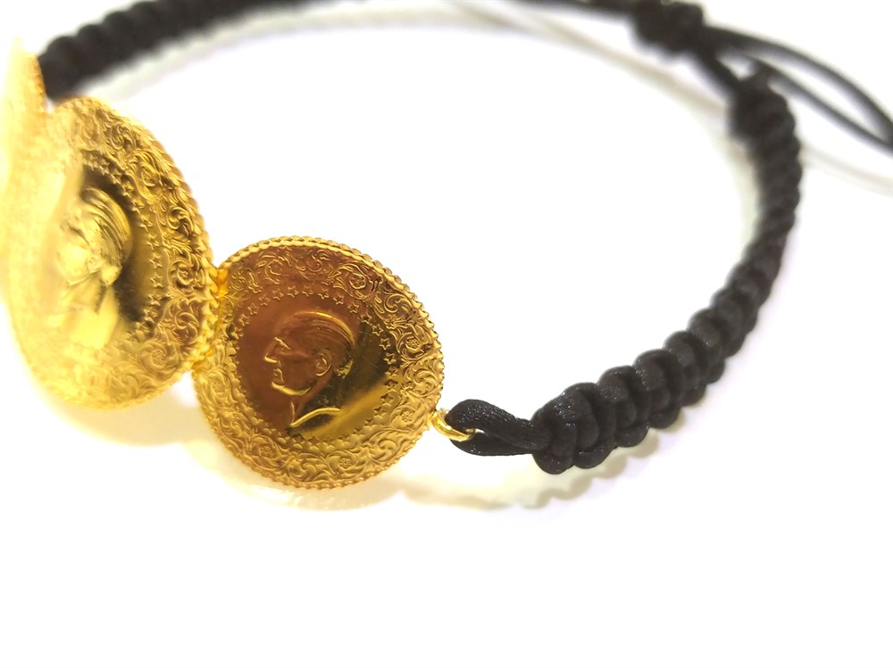 Çeyrek ve Yarımlı  Makrome Örgü Bileklik 22 Ayar Altın