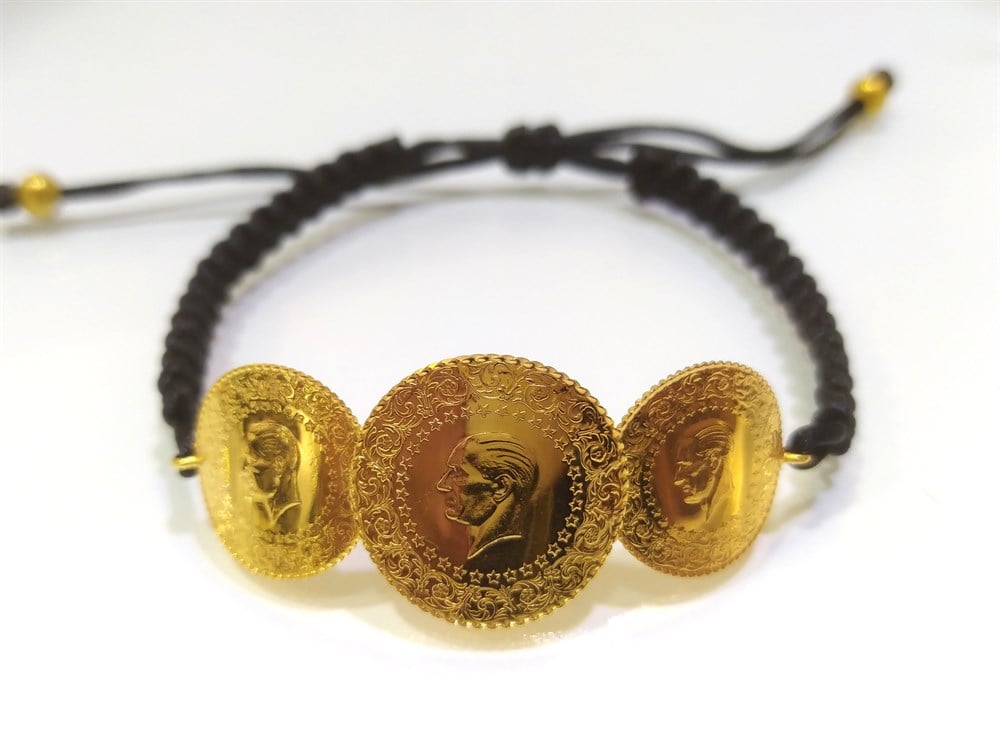 Çeyrek ve Yarımlı  Makrome Örgü Bileklik 22 Ayar Altın