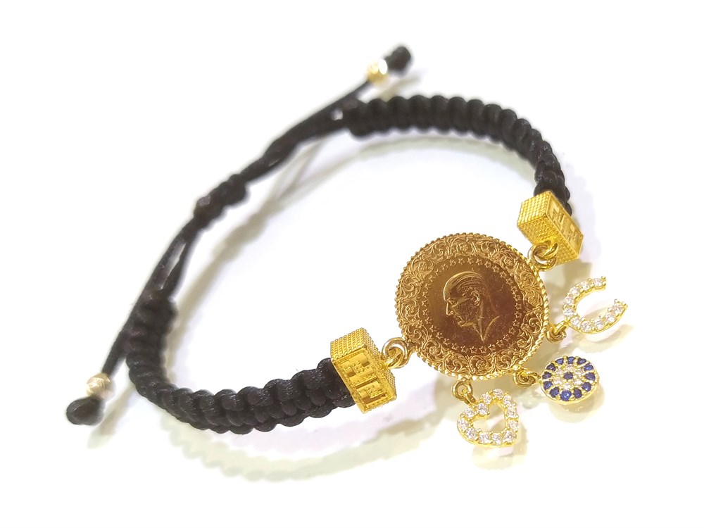 MAkrome Örgü Çeyrek Altınlı Şans Bileklik