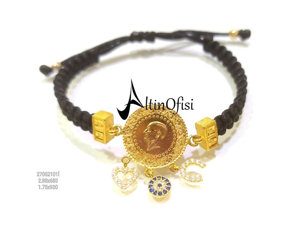 MAkrome Örgü Çeyrek Altınlı Şans Bileklik