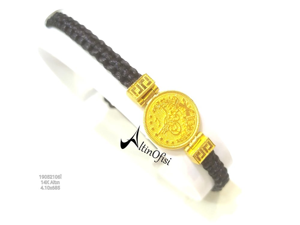 MAkrome Örgü Tuğralı Bileklik 14 ayar Altın