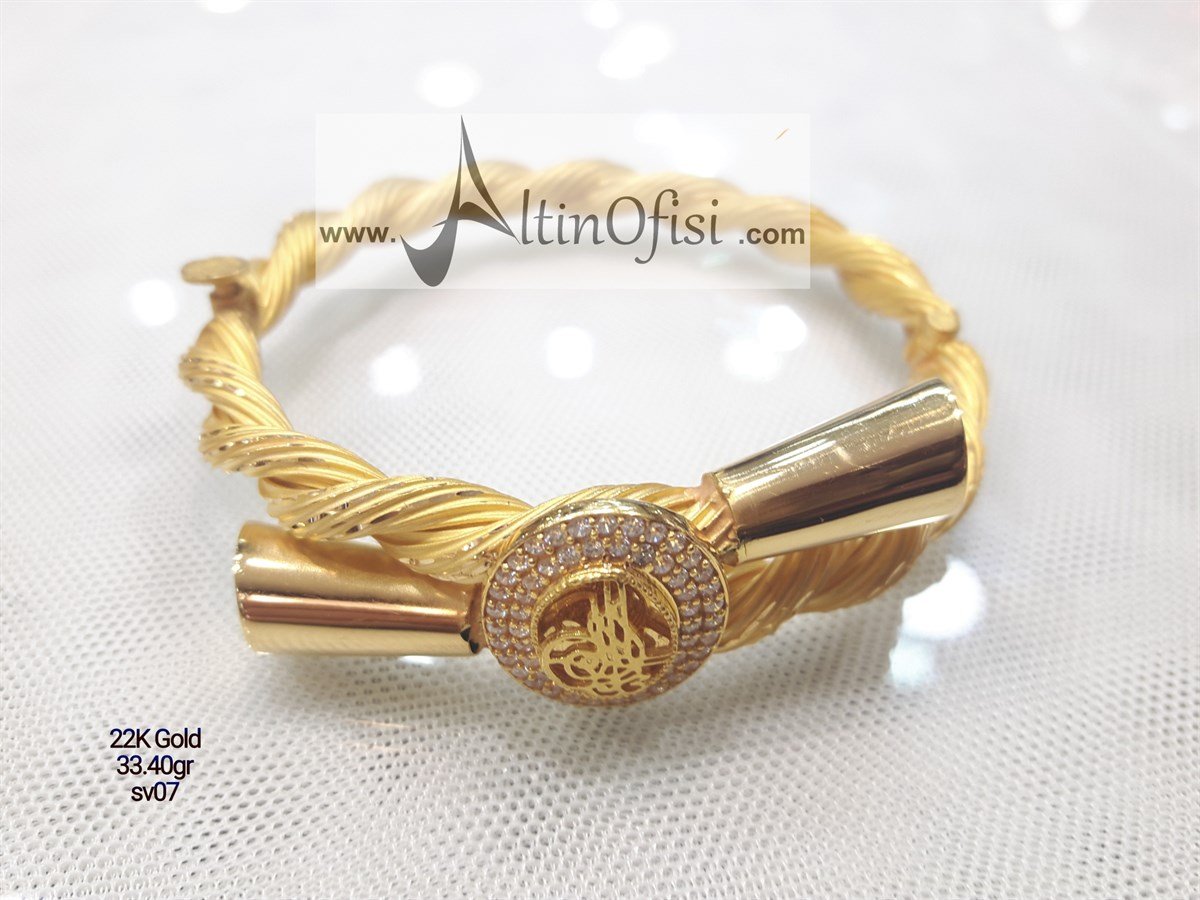 Tuğralı Fişekli Kelepçe Bilezik 22 Ayar Altın