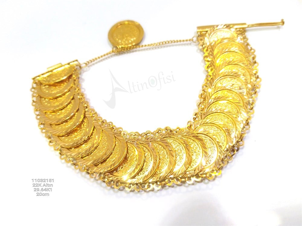 Tuğralı Kaykay Künye Bileklik  22 Ayar Altın 