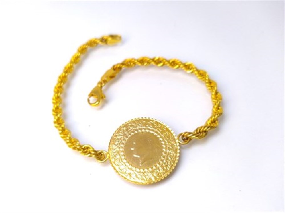 Yarım Altınlı Halat Zincirli Altın Bileklik