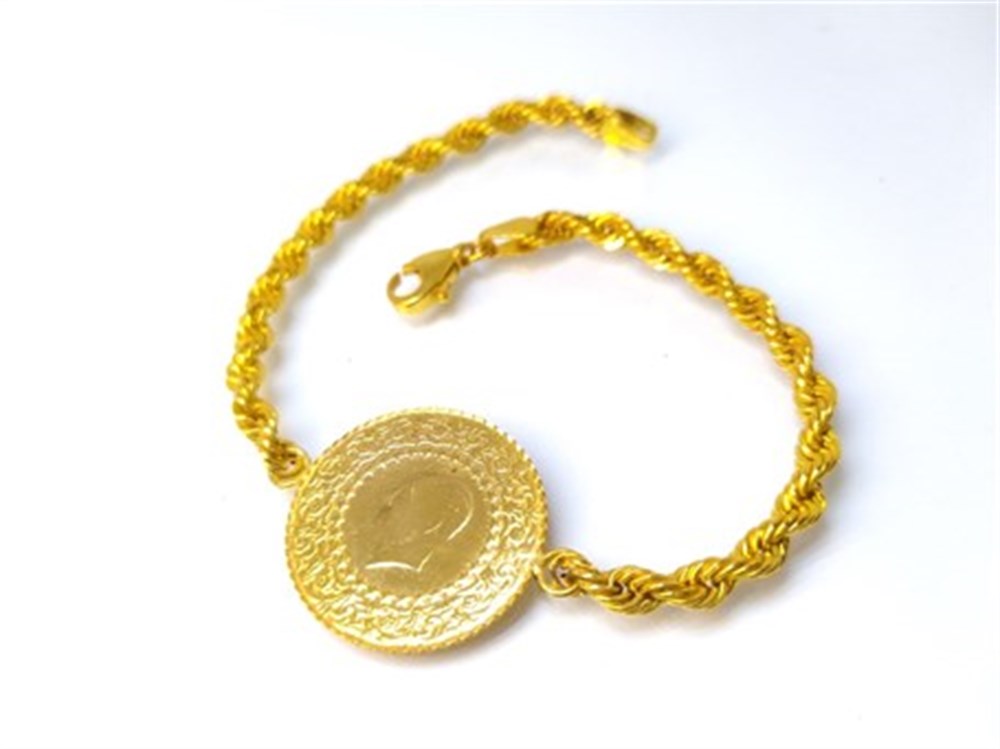 Yarım Altınlı Halat Zincirli Altın Bileklik