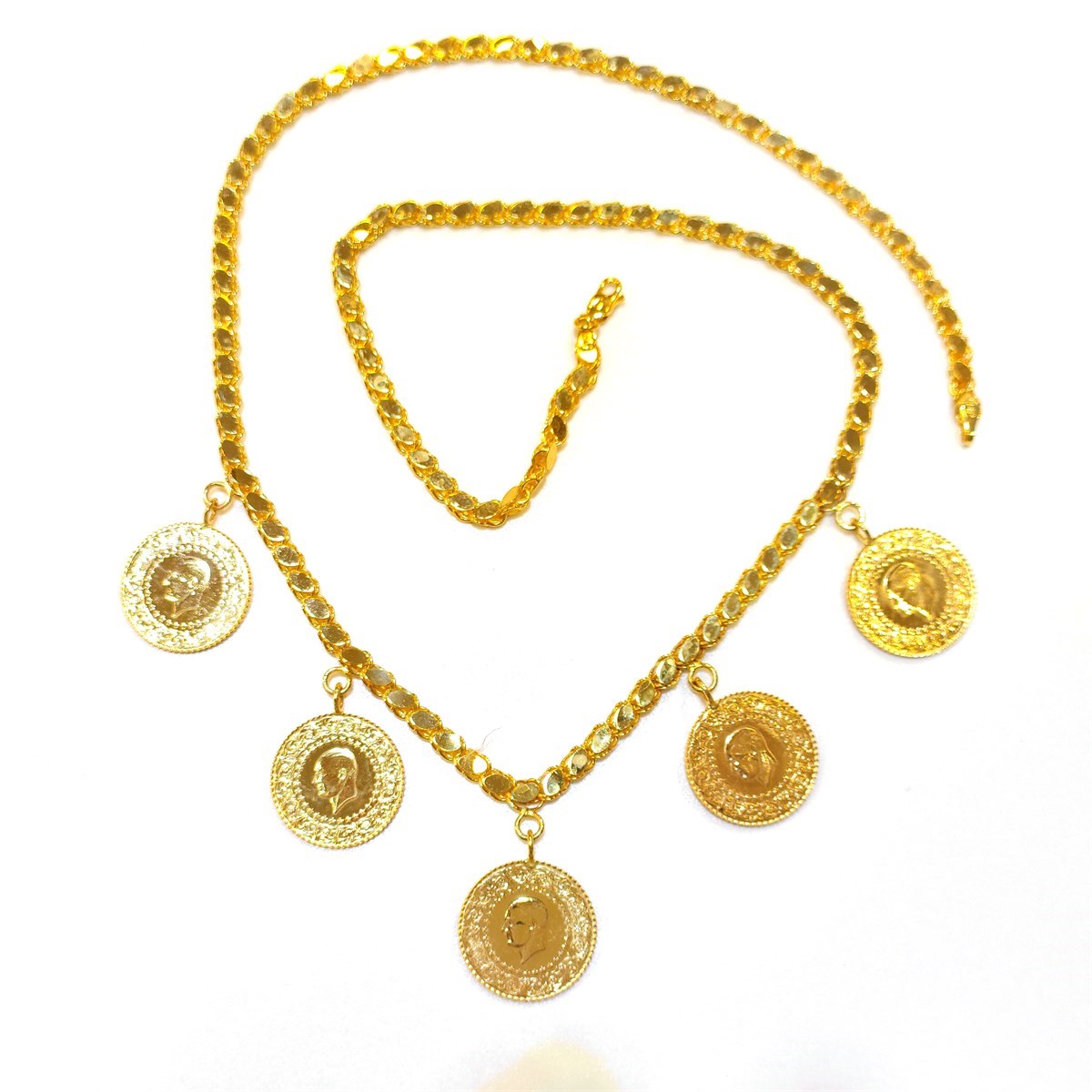 5 Çeyrek Altınlı Pullu Zincirli Gerdanlık Kolye 4K VİDEOLU Zincir 14 Ayar