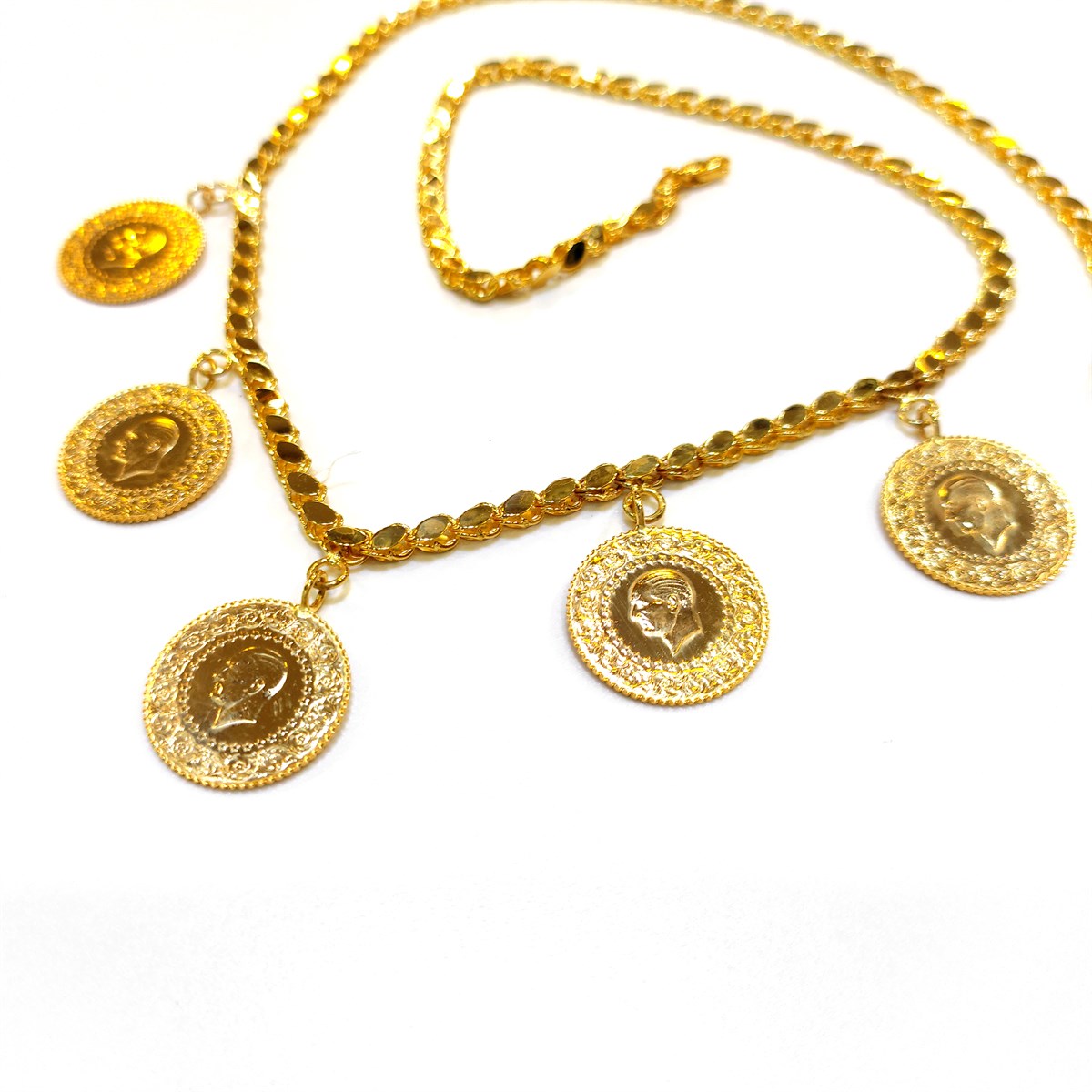 5 Çeyrek Altınlı Pullu Zincirli Gerdanlık Kolye 4K VİDEOLU Zincir 14 Ayar