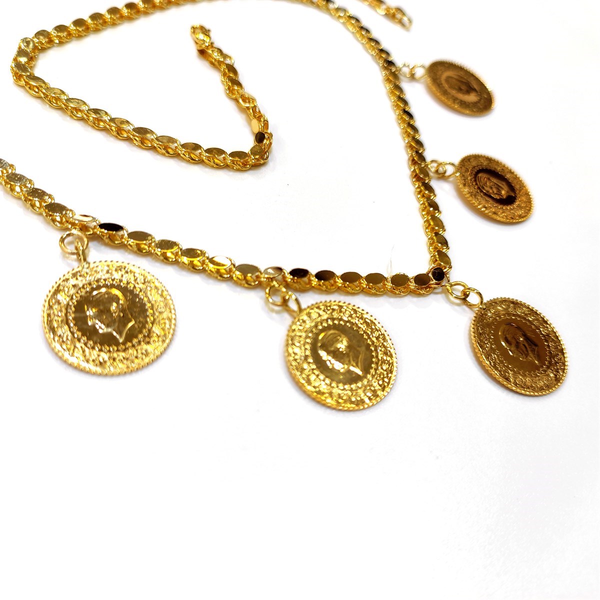 5 Çeyrek Altınlı Pullu Zincirli Gerdanlık Kolye 4K VİDEOLU Zincir 14 Ayar