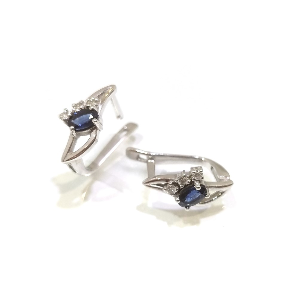 0.36ct Safir ve Pırlanta Taşlı Küpe 14 Ayar Altın