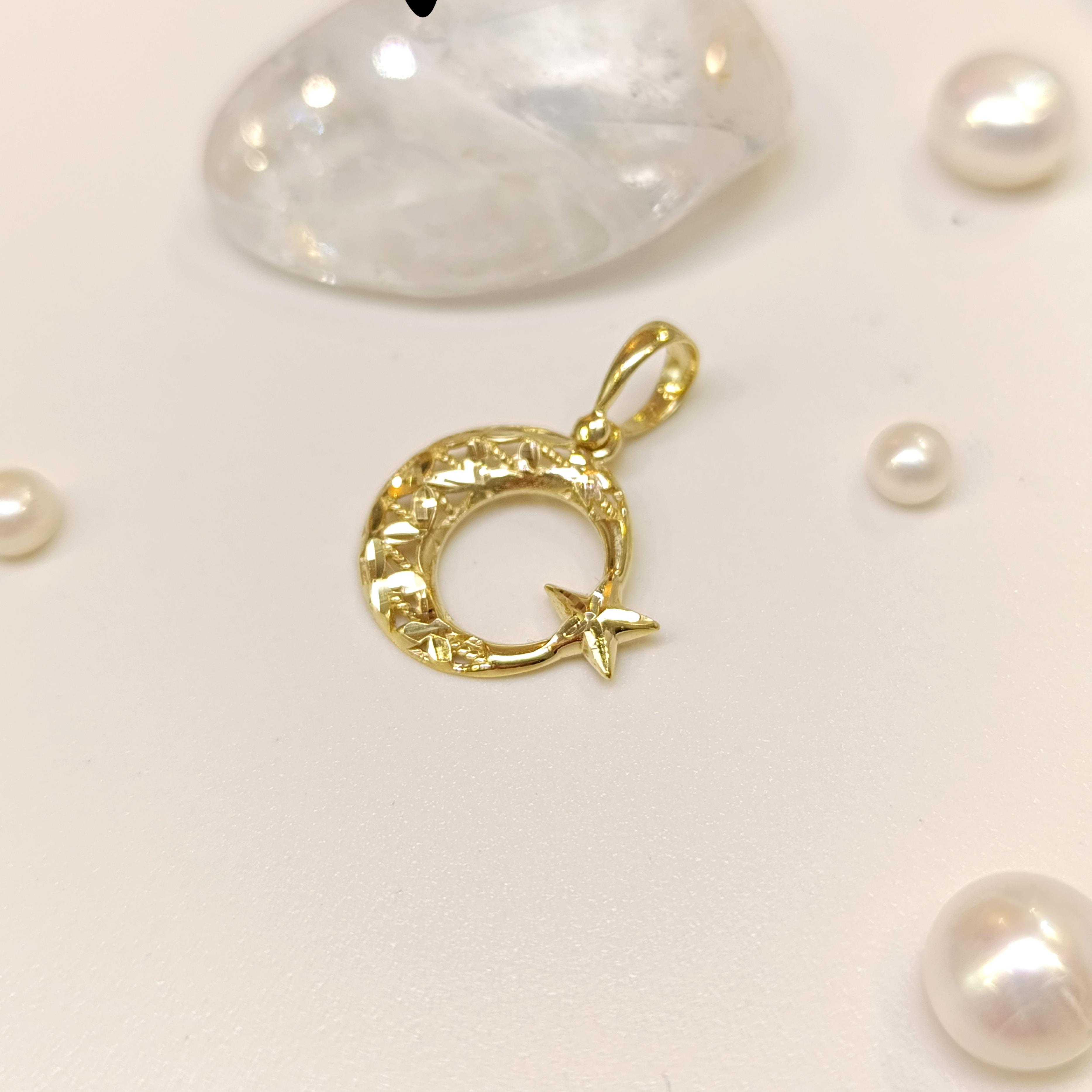 17mm Kalemli Ayyıldız Kolye 14 Ayar Altın 4K VİDEOLU