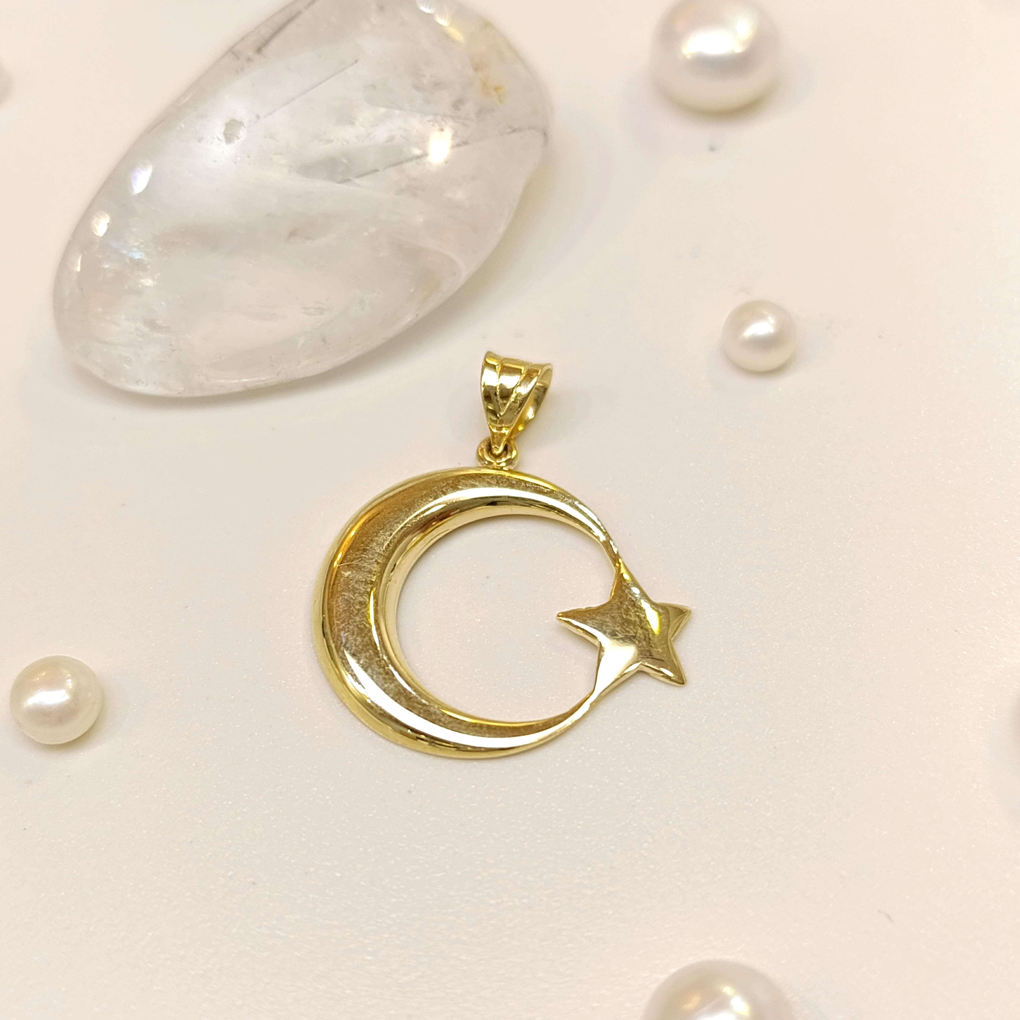 21mm Ayyıldız Kolye 14 Ayar Altın 4K VİDEOLU