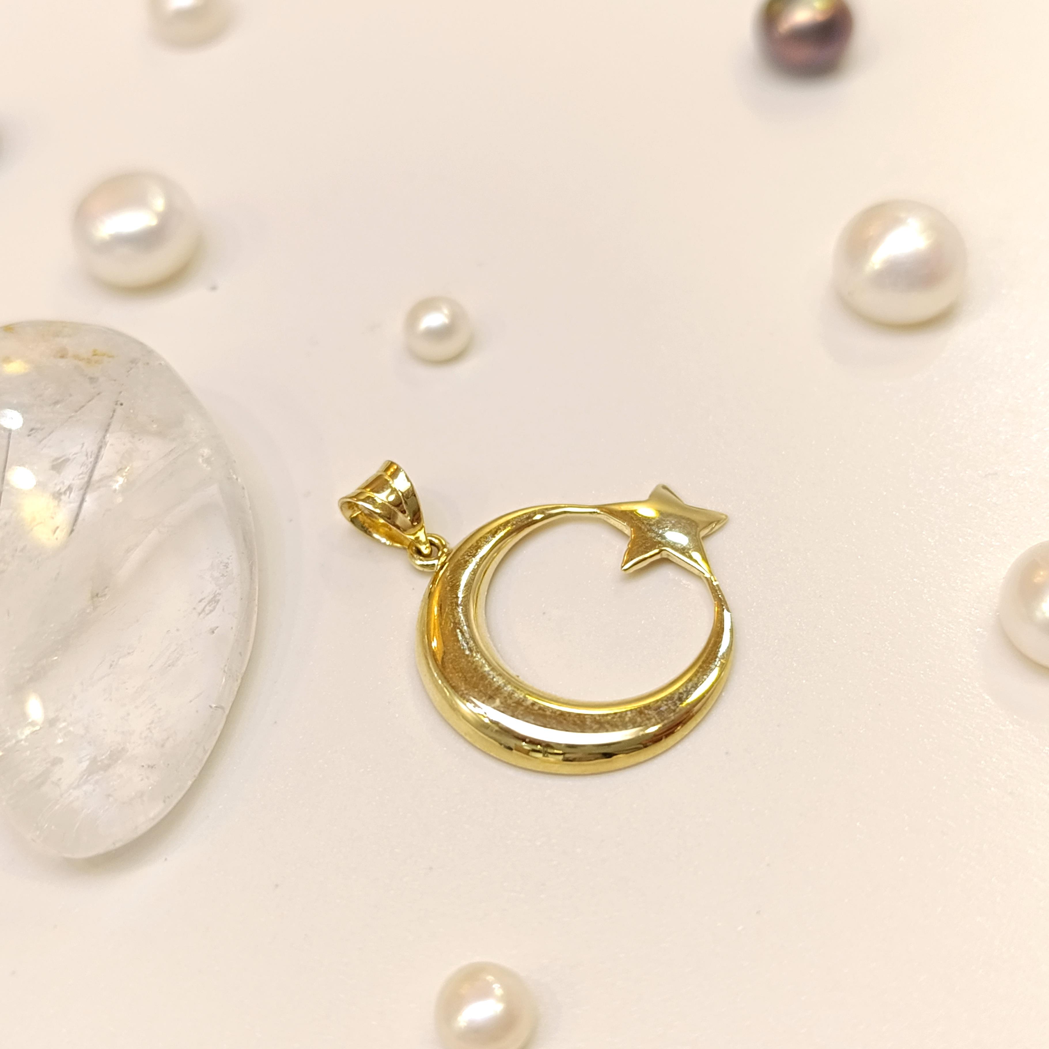 21mm Ayyıldız Kolye 14 Ayar Altın 4K VİDEOLU