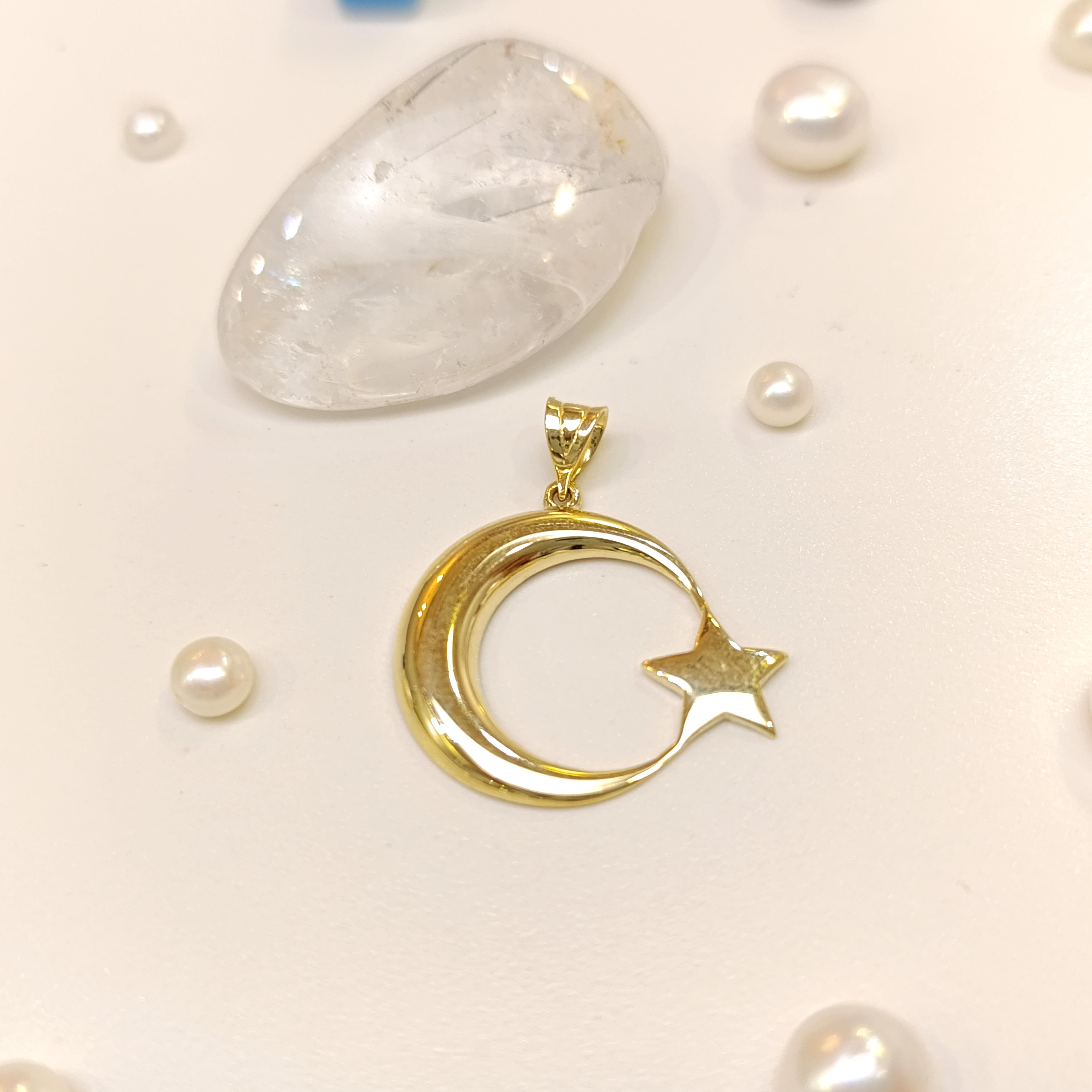 23.3mm Ayyıldız Kolye 14 Ayar Altın 4K VİDEOLU