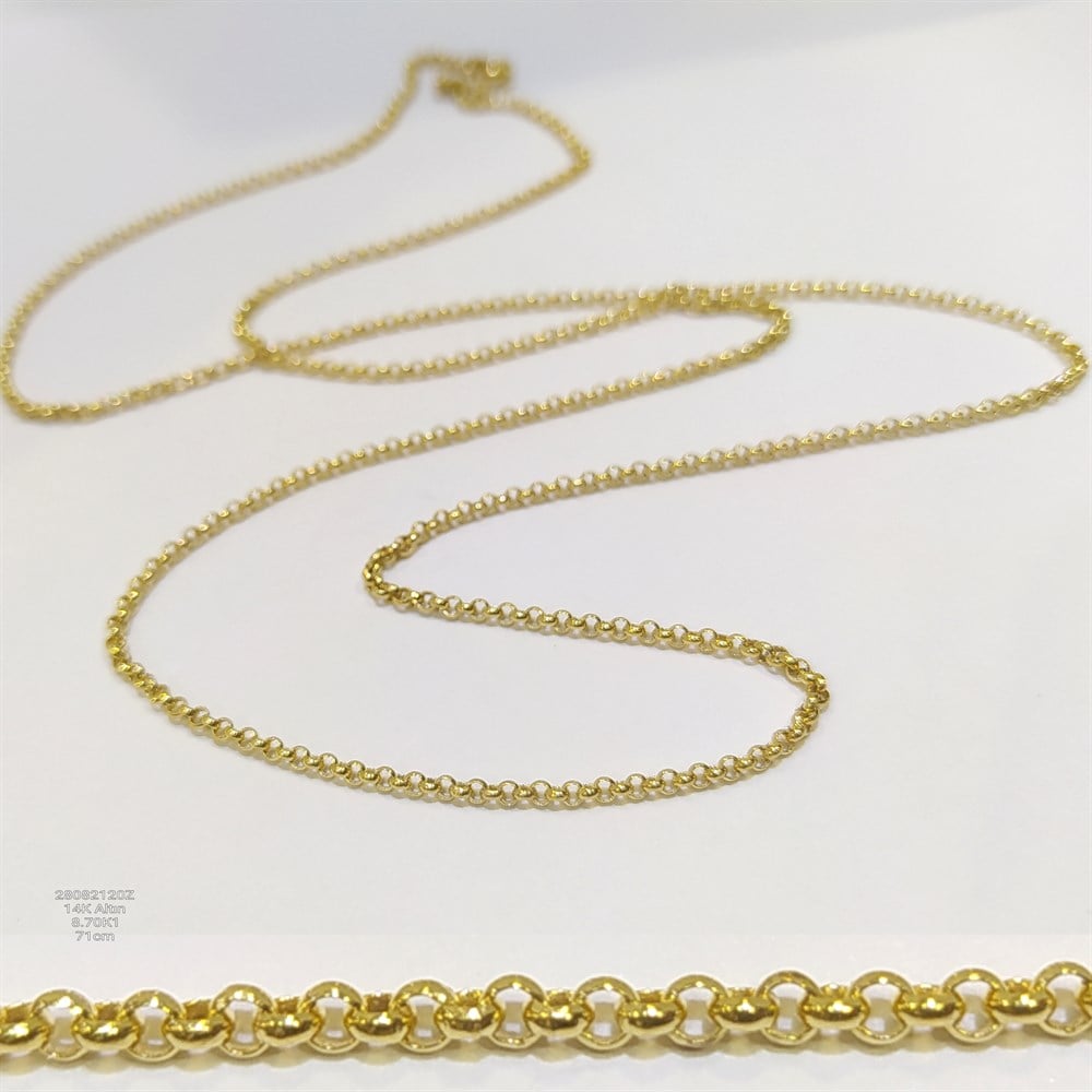 71cm içi Tam Dolu Doç Rolo Zincir Kolye 14 Ayar Altın