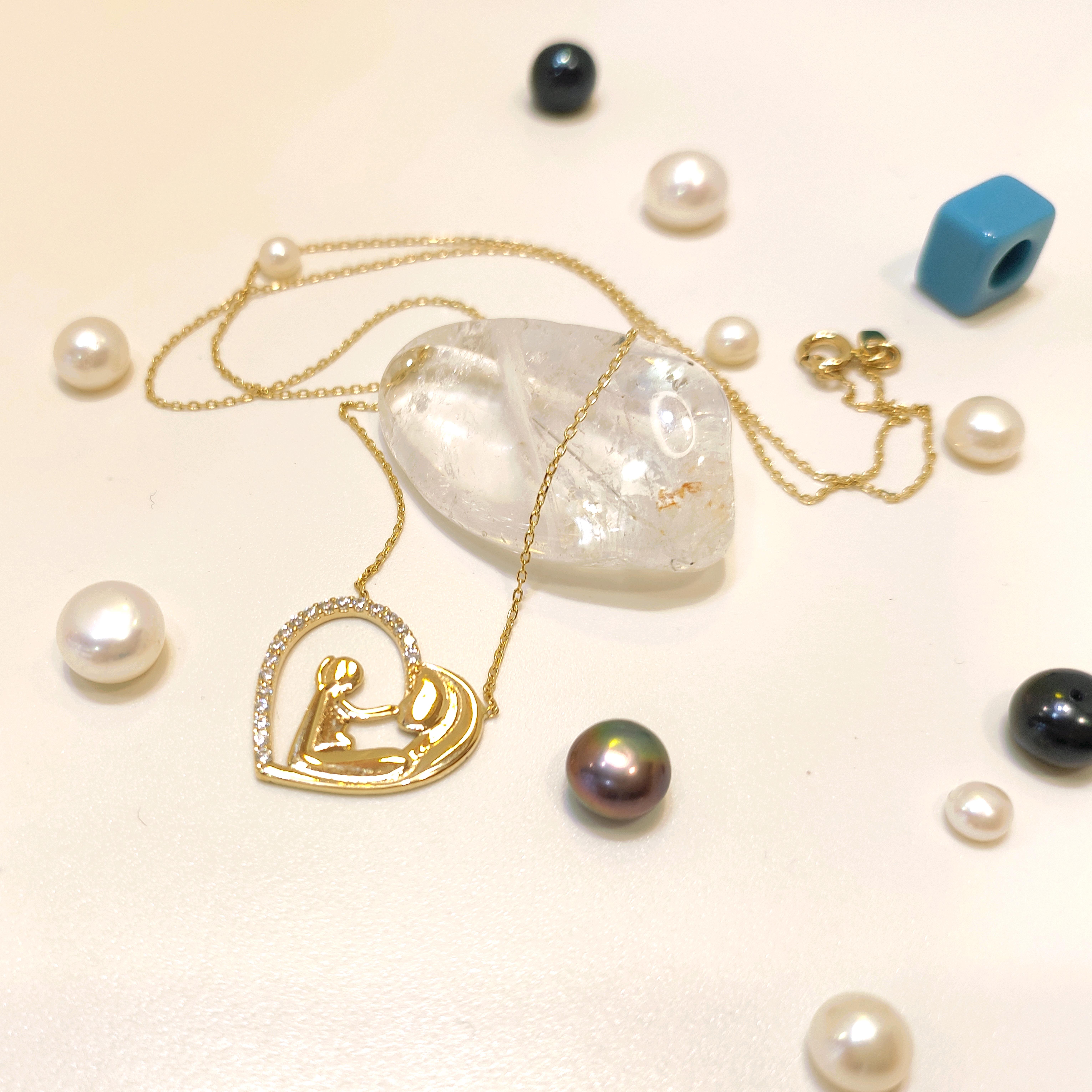 anne ve Bebek Kalp Kolye 14 Ayar Altın  HD VİDEOLU