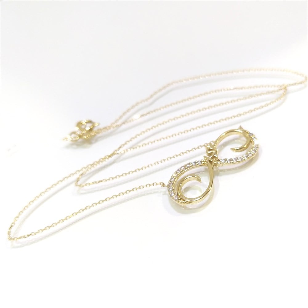 Aşk Yazılı Sonsuzluk Kolye 14 Ayar Altın