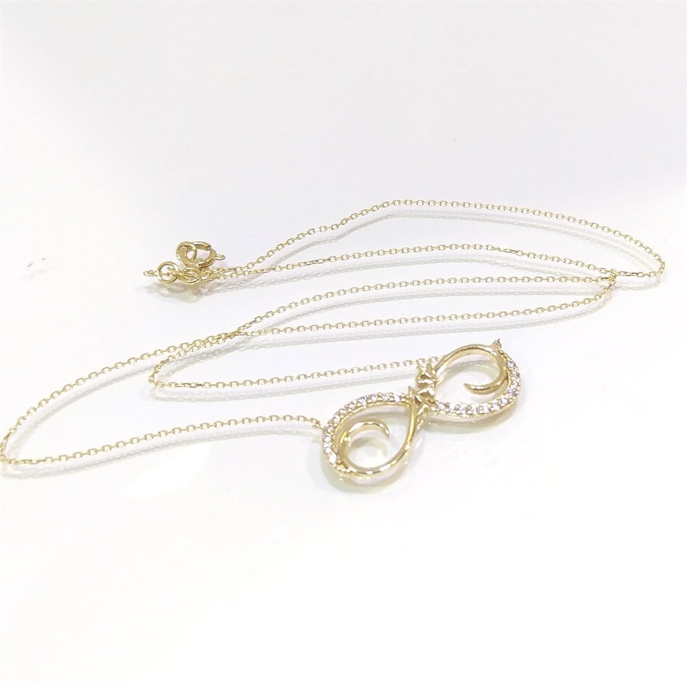 Aşk Yazılı Sonsuzluk Kolye 14 Ayar Altın