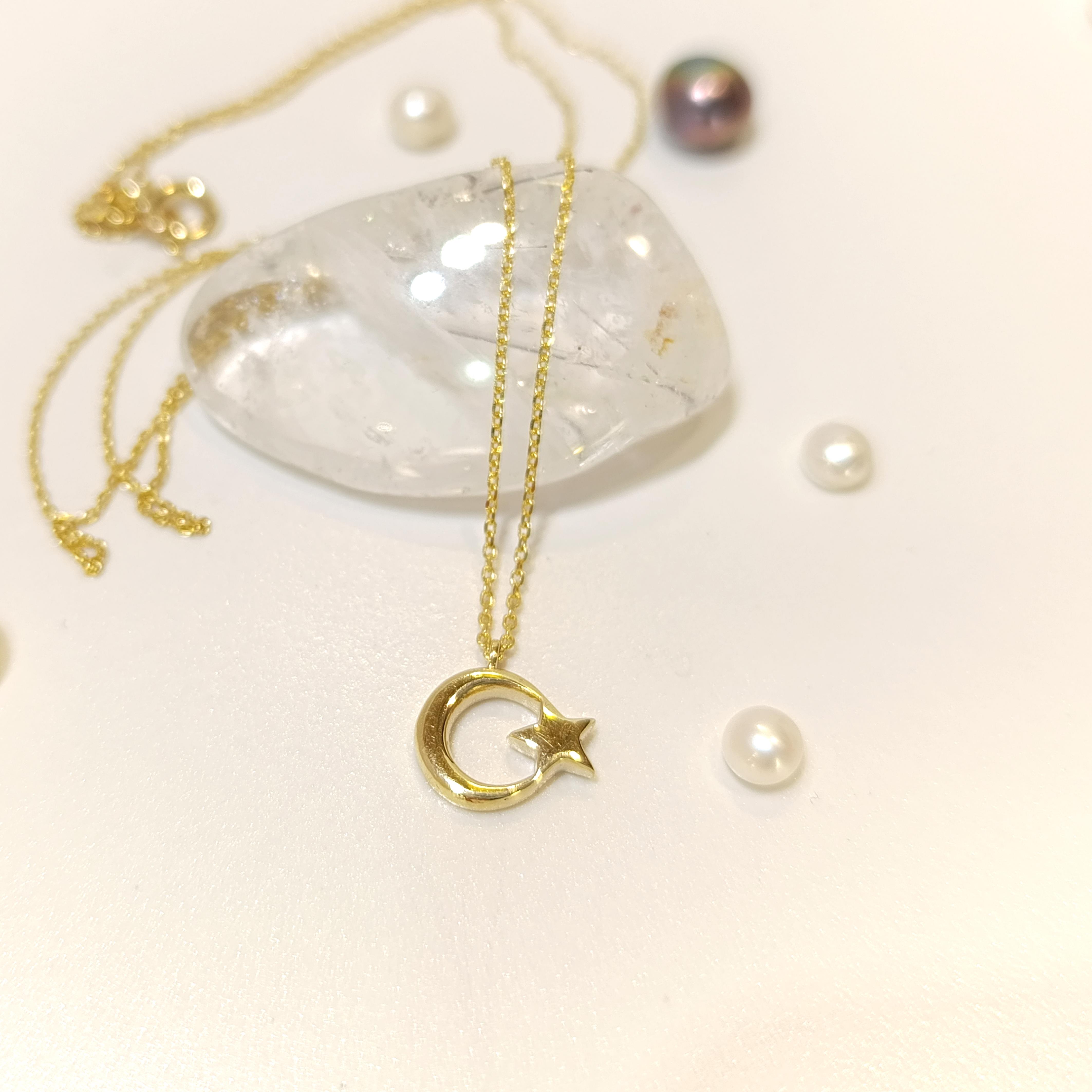 Ay Yıldız Kolye 14 Ayar Altın HD VİDEOLU