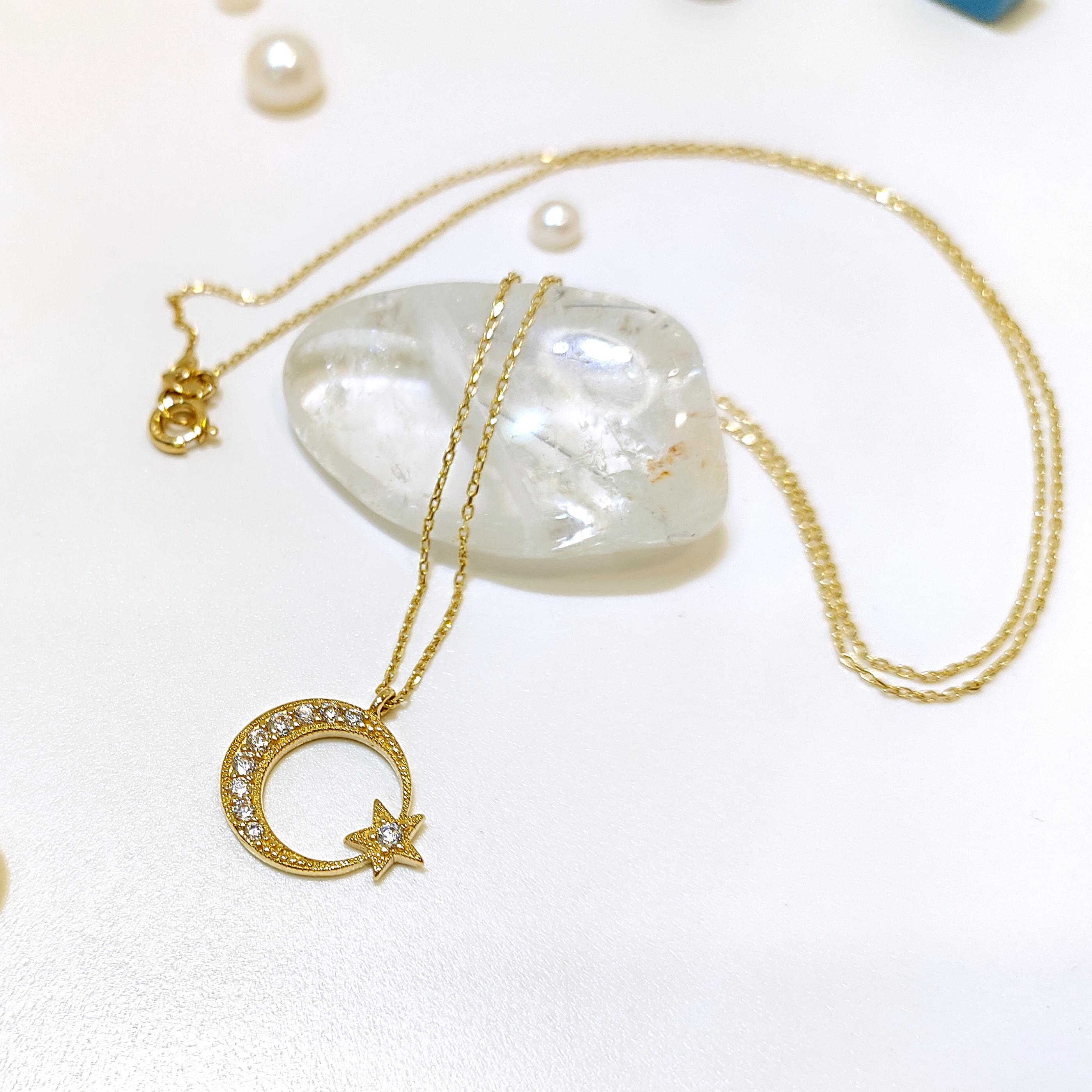 Ay Yıldız Kolye 14 Ayar Altın  HD VİDEOLU