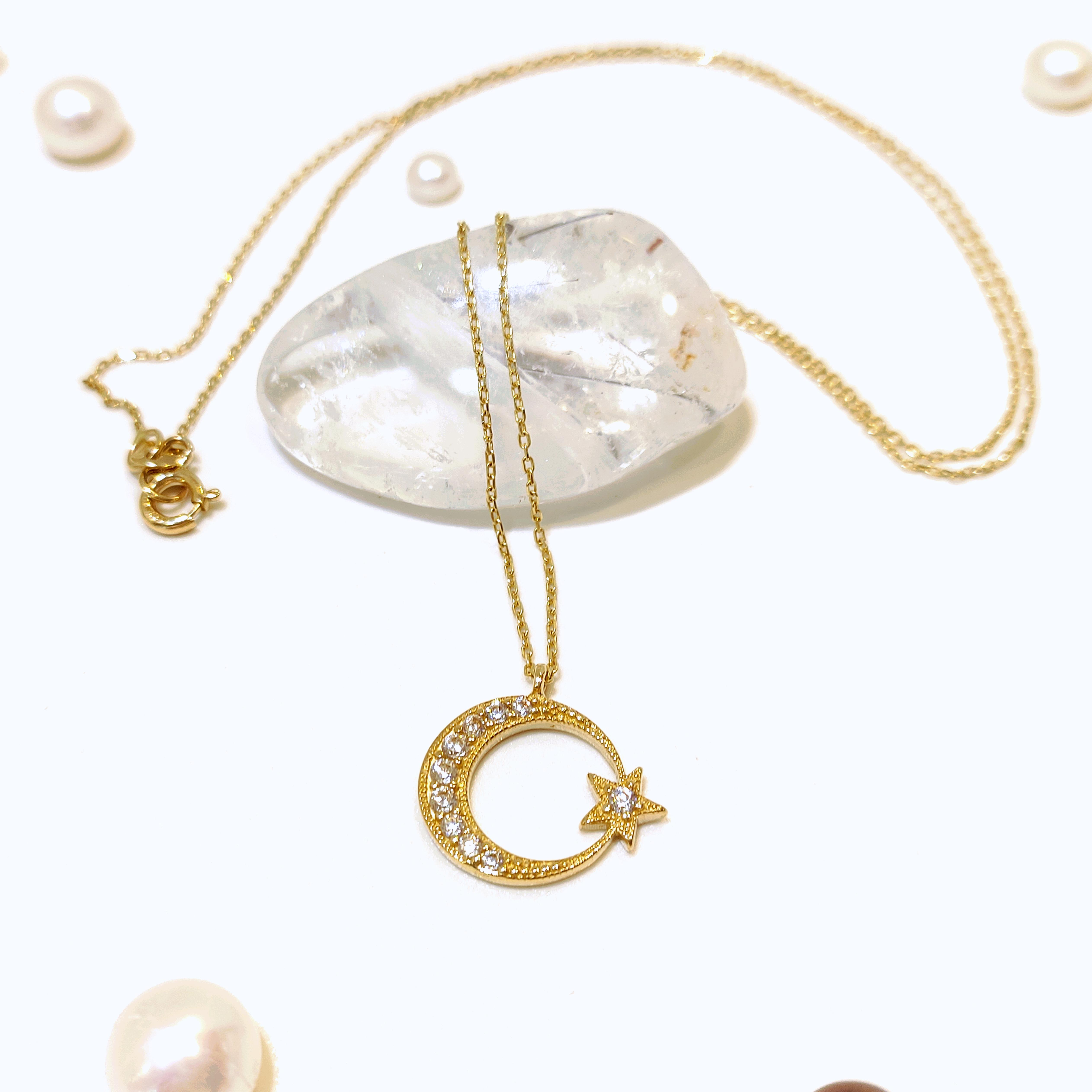 Ay Yıldız Kolye 14 Ayar Altın  HD VİDEOLU