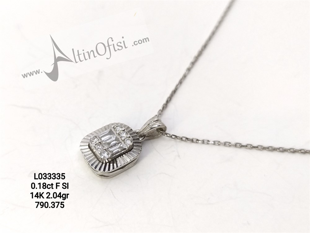 Baget 0,18ct Pırlanta Taşlı 2,04gr Kolye 14K Altın