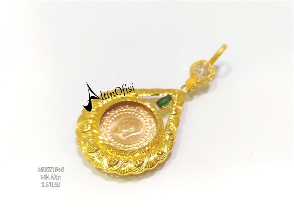 Çerçeve Kolye Çeyrek, Ata Yarım ve Reşat Yarım Altın Uyumlu 14 Ayar Altın