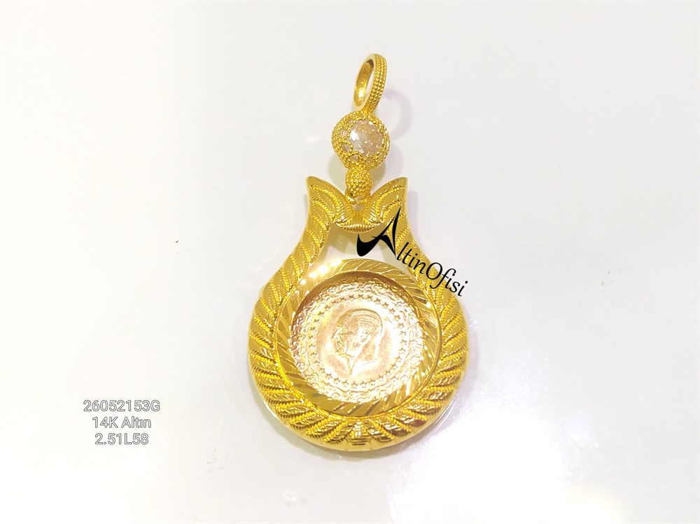 Çerçeve Kolye Çeyrek, Ata Yarım ve Reşat Yarım Altın Uyumlu 14 Ayar Altın