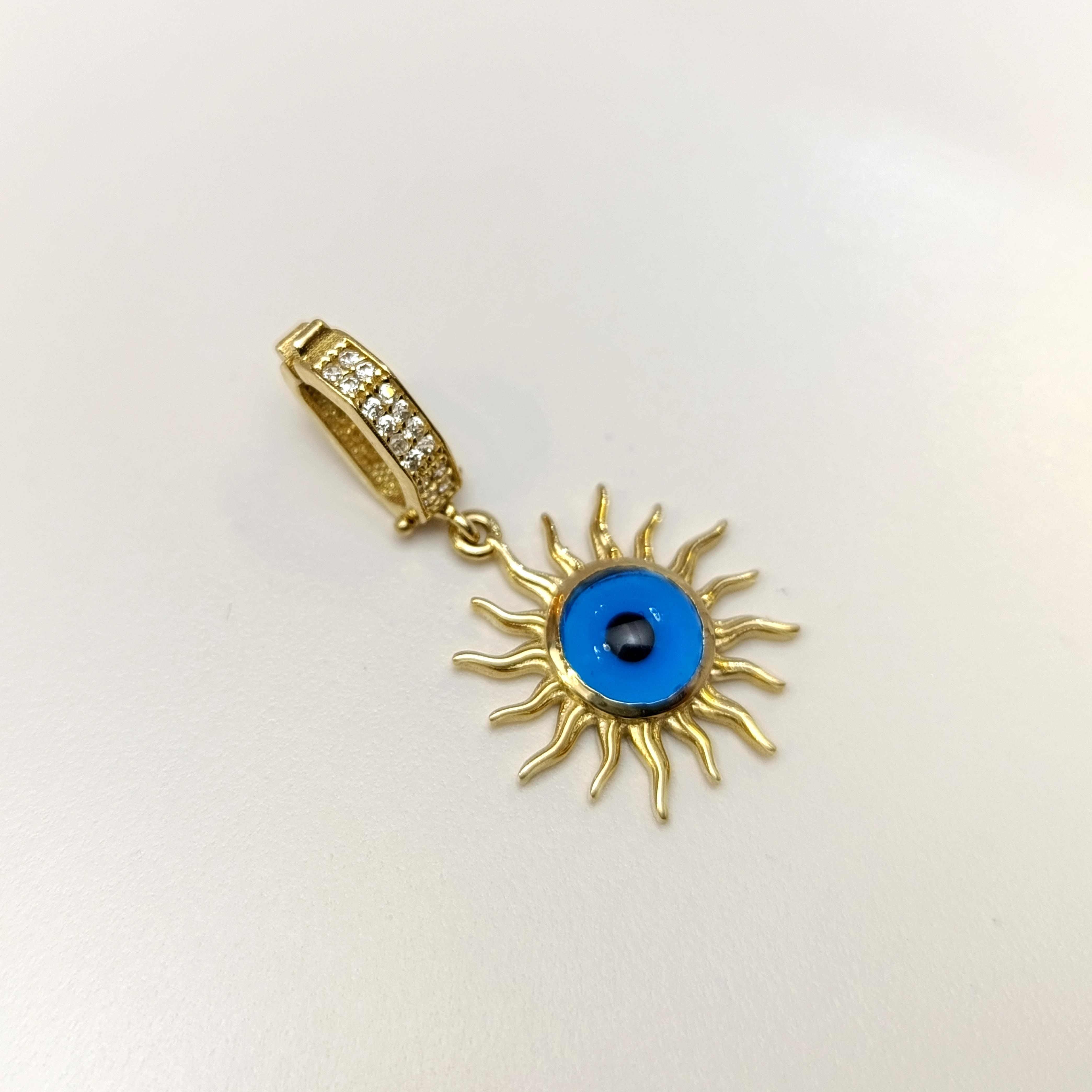 Charm Göz Boncuklu Güneş Kolye 14 Ayar Altın HD VİDEOLU
