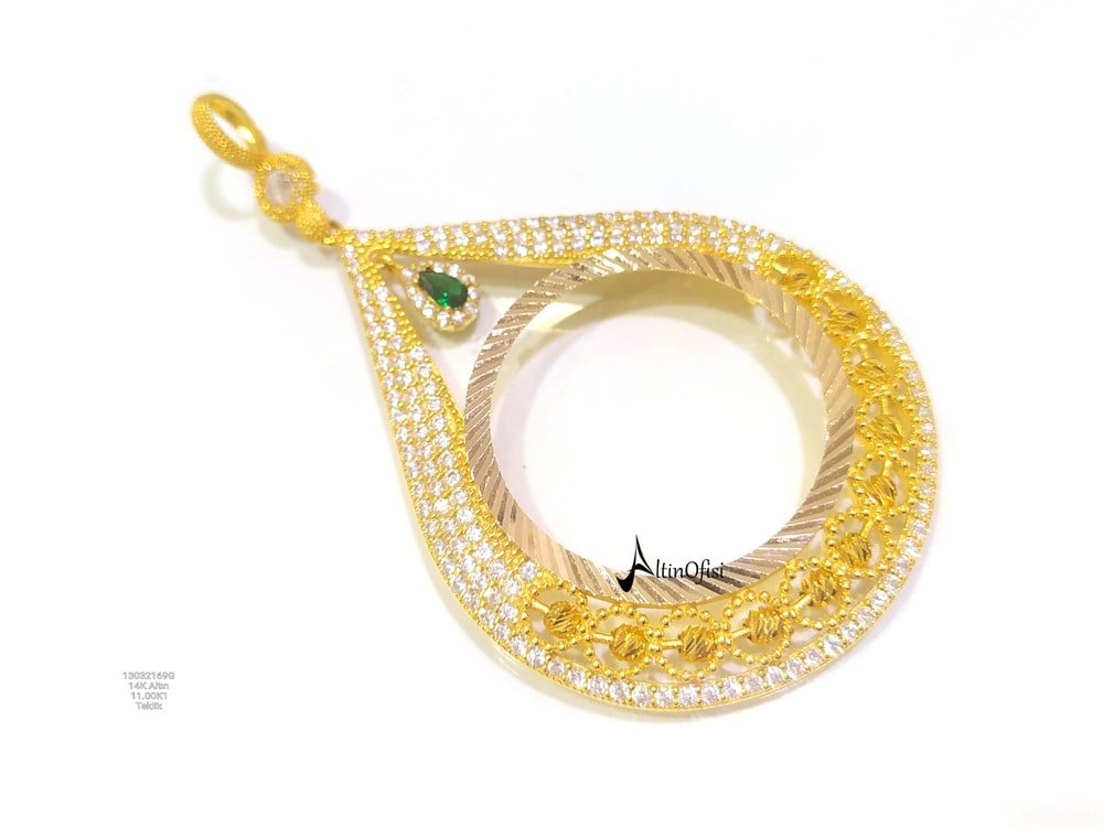 Damla Teklik(Tam Altın) Ata ve Reşat 2,5luk Uyumlu Çerçeve  Kolye Ucu 14 Ayar Altın