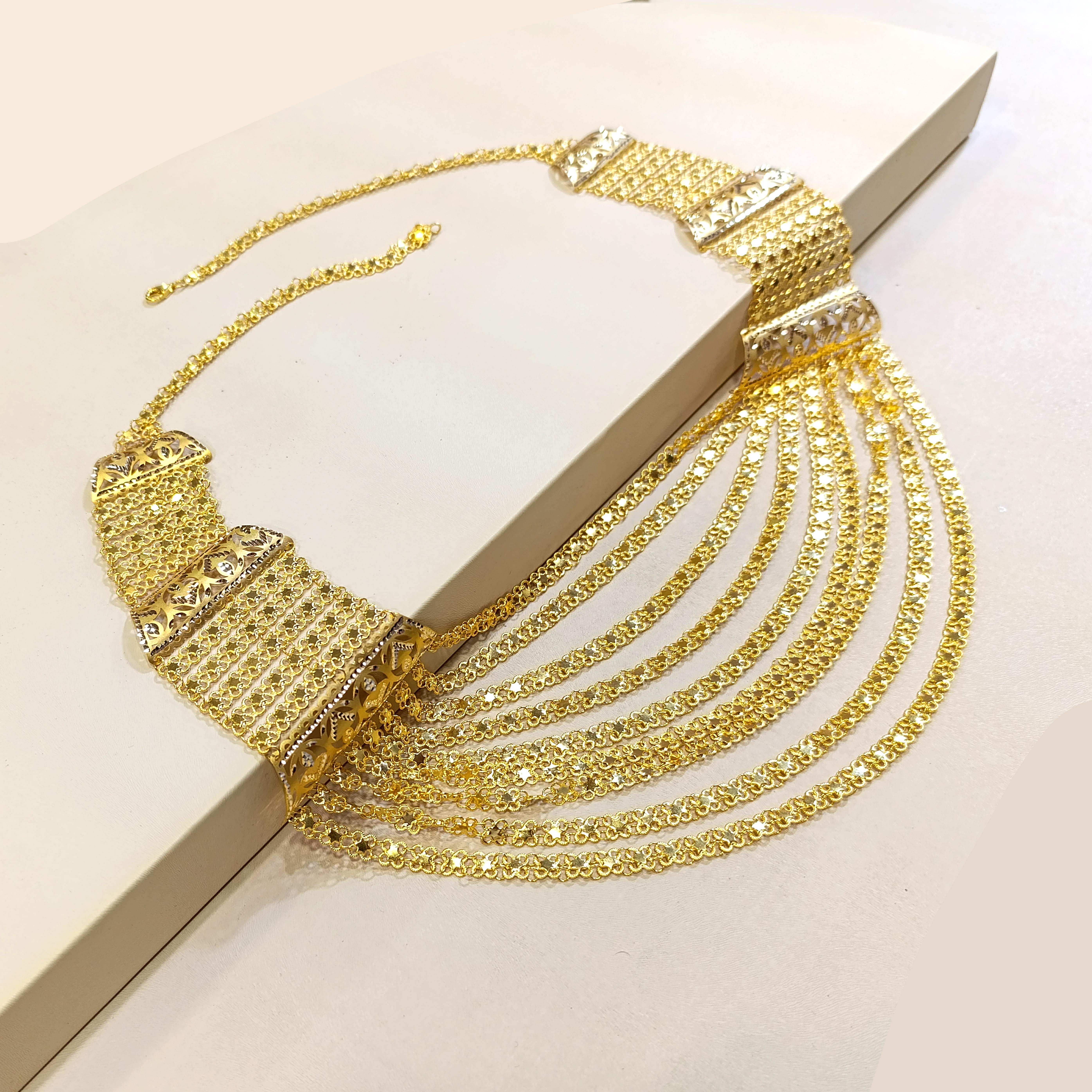 Dokuz Sıralı Akıtma Gerdanlık Kolye 14 Ayar Altın HD VİDEOLU