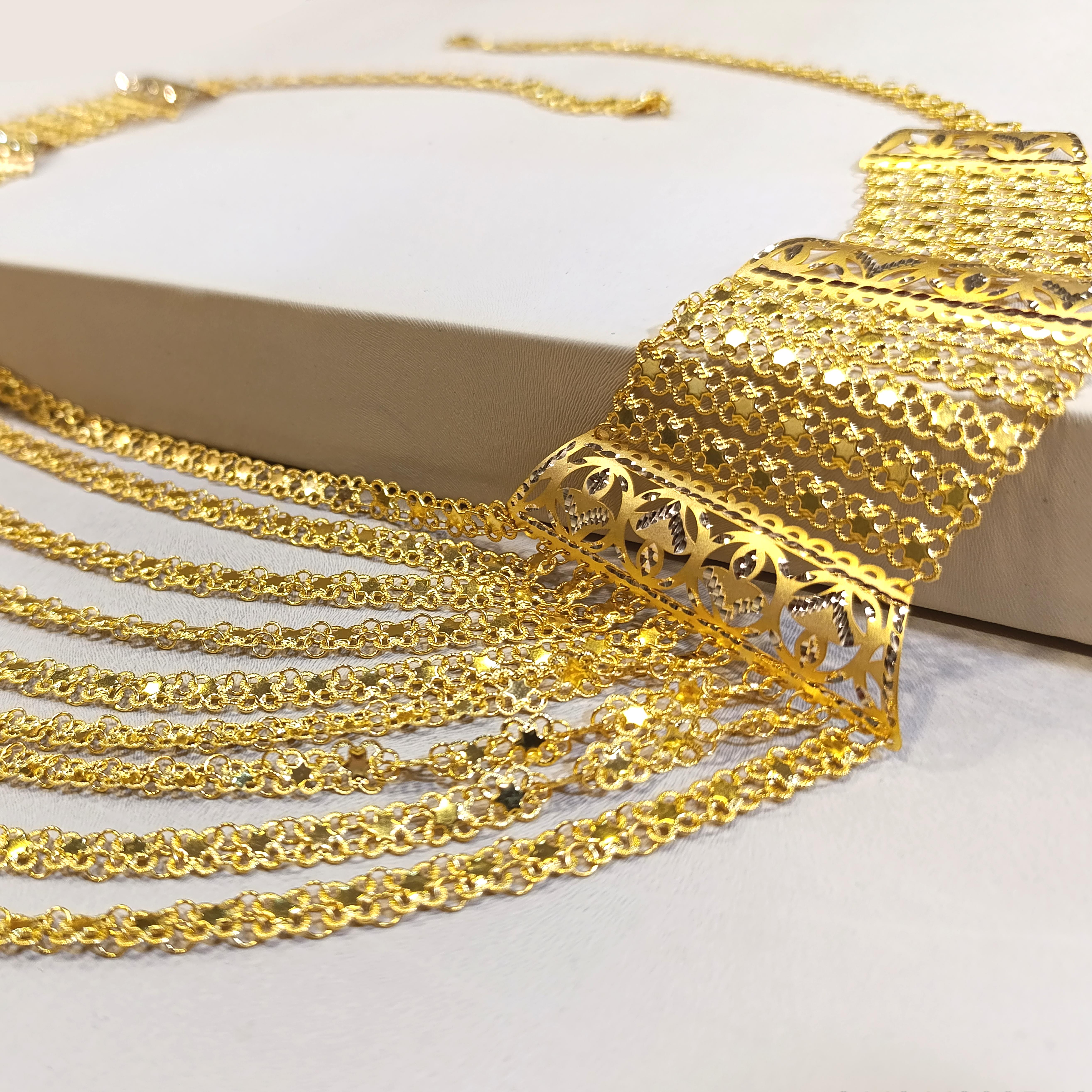 Dokuz Sıralı Akıtma Gerdanlık Kolye 14 Ayar Altın HD VİDEOLU