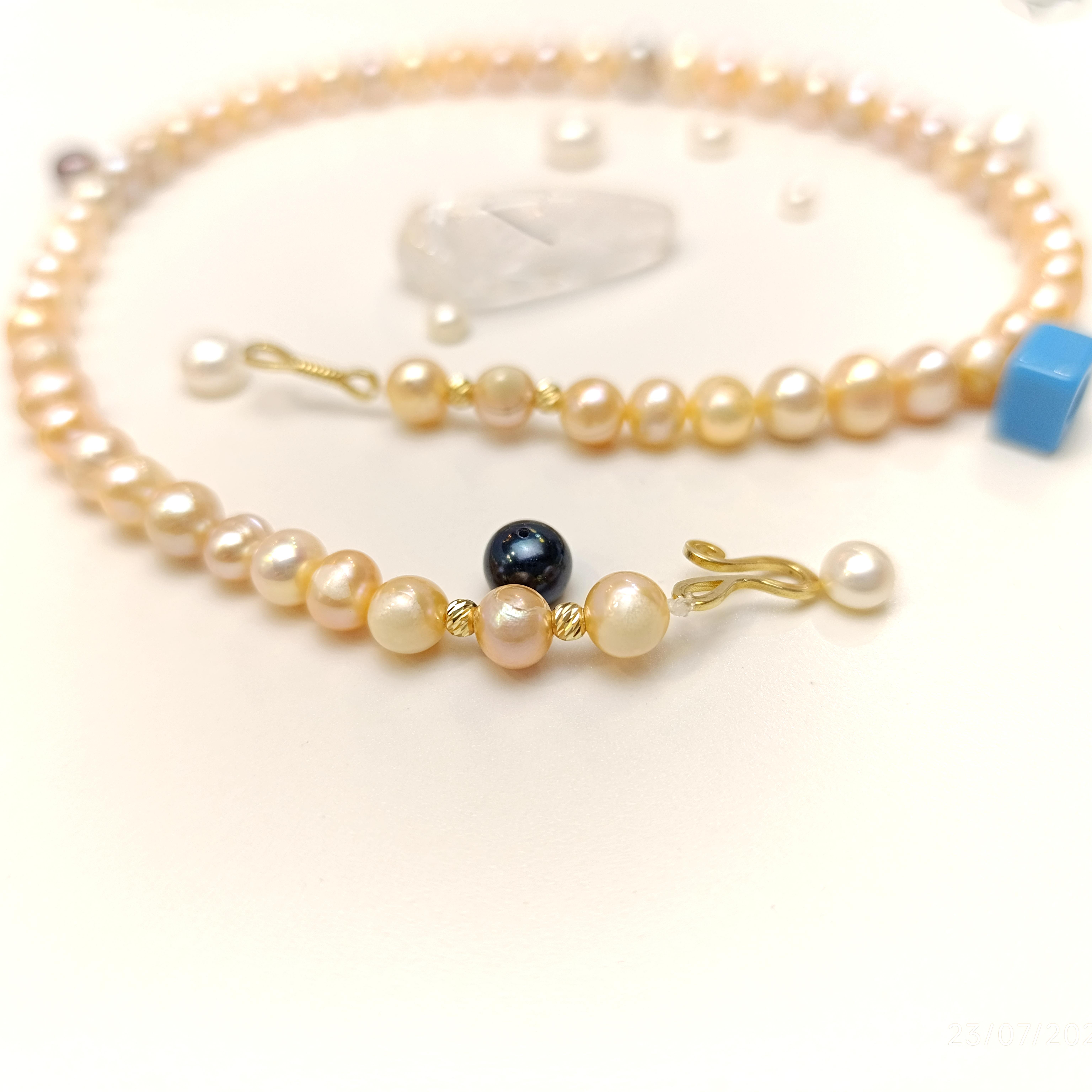 Dorika Toplu Gerçek Pembe İnci Gerdanlık Kolye 14 Ayar Altın HD VİDEOLU