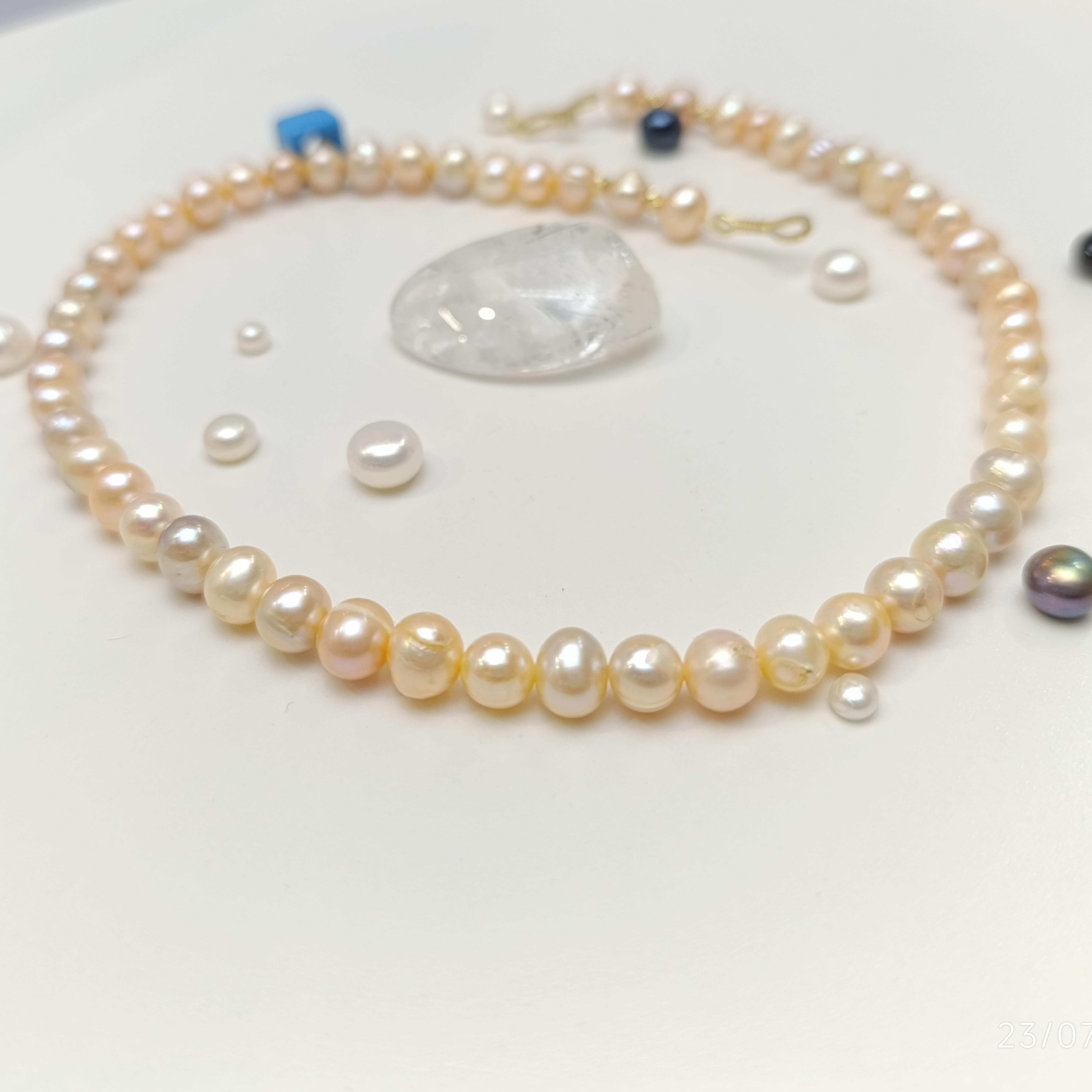 Dorika Toplu Gerçek Pembe İnci Gerdanlık Kolye 14 Ayar Altın HD VİDEOLU