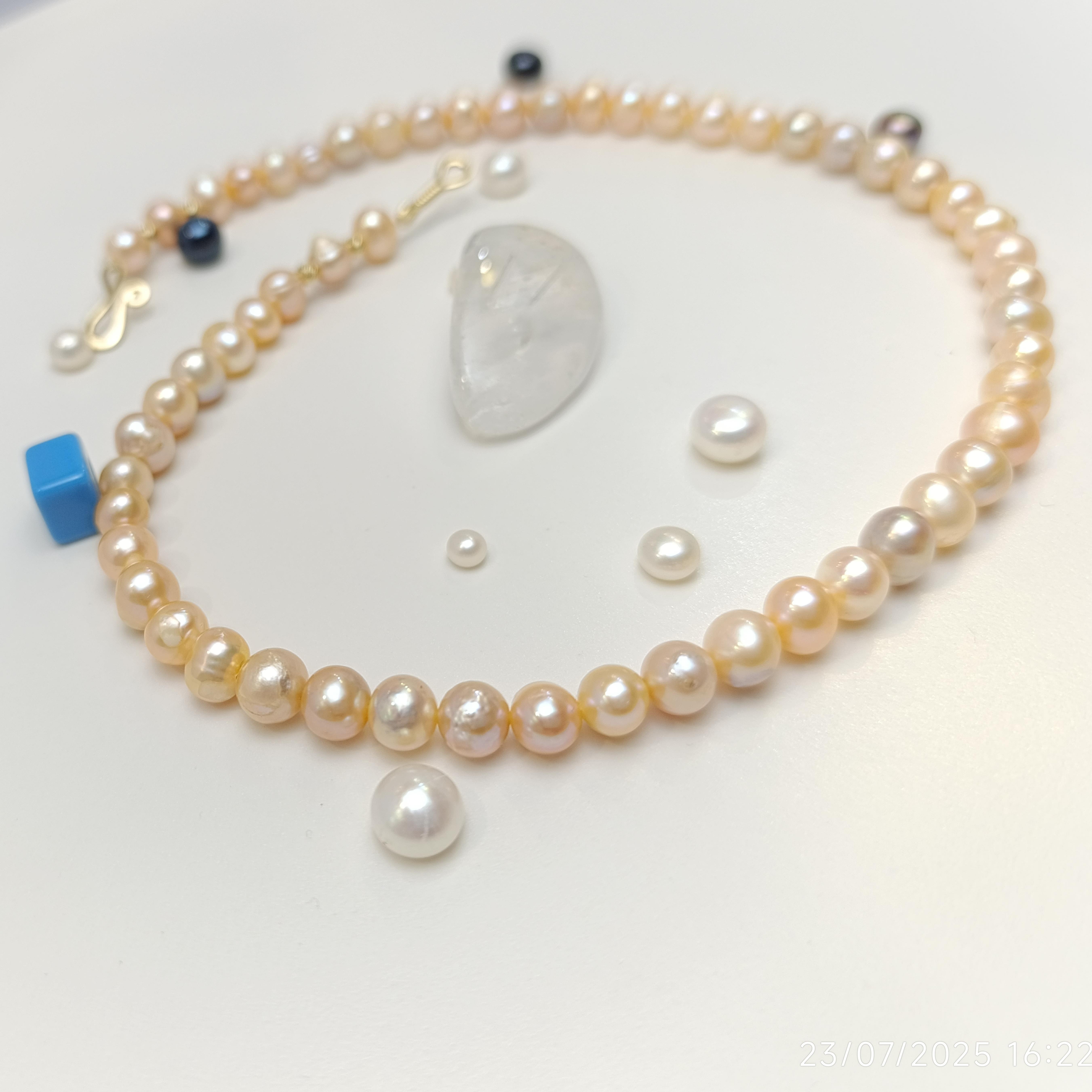 Dorika Toplu Gerçek Pembe İnci Gerdanlık Kolye 14 Ayar Altın HD VİDEOLU