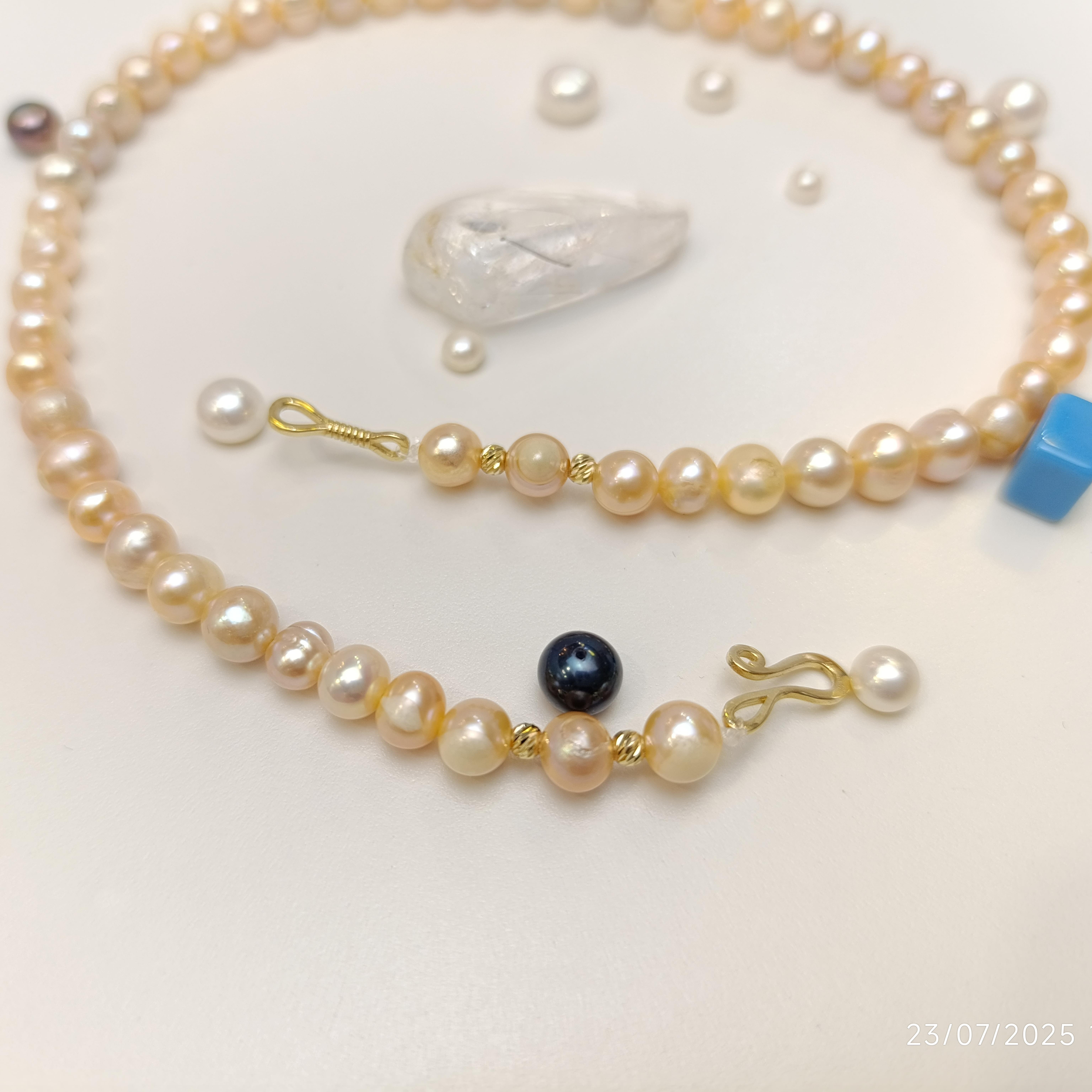 Dorika Toplu Gerçek Pembe İnci Gerdanlık Kolye 14 Ayar Altın HD VİDEOLU