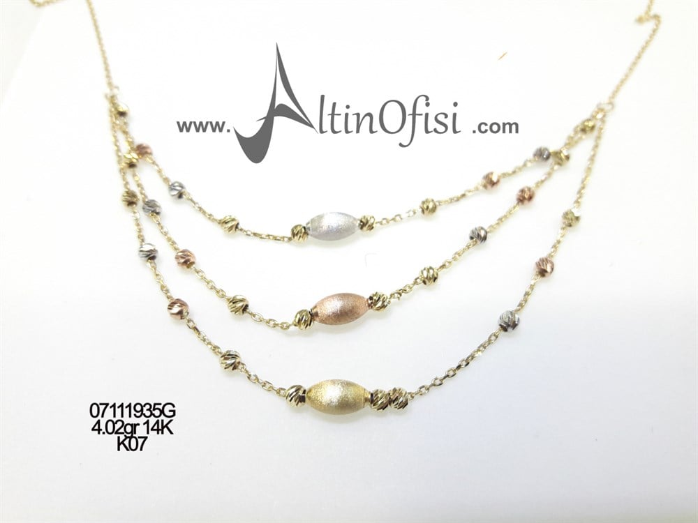Dorika Toplu Üç sıralı Kolye 14 Ayar Altın
