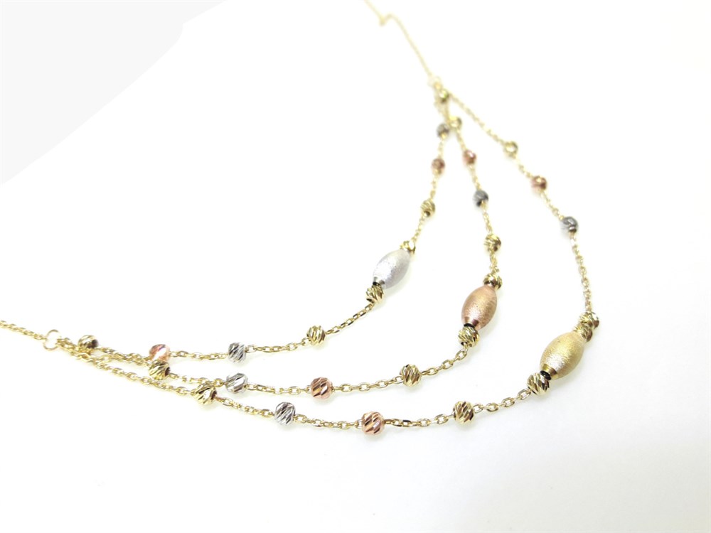 Dorika Toplu Üç sıralı Kolye 14 Ayar Altın