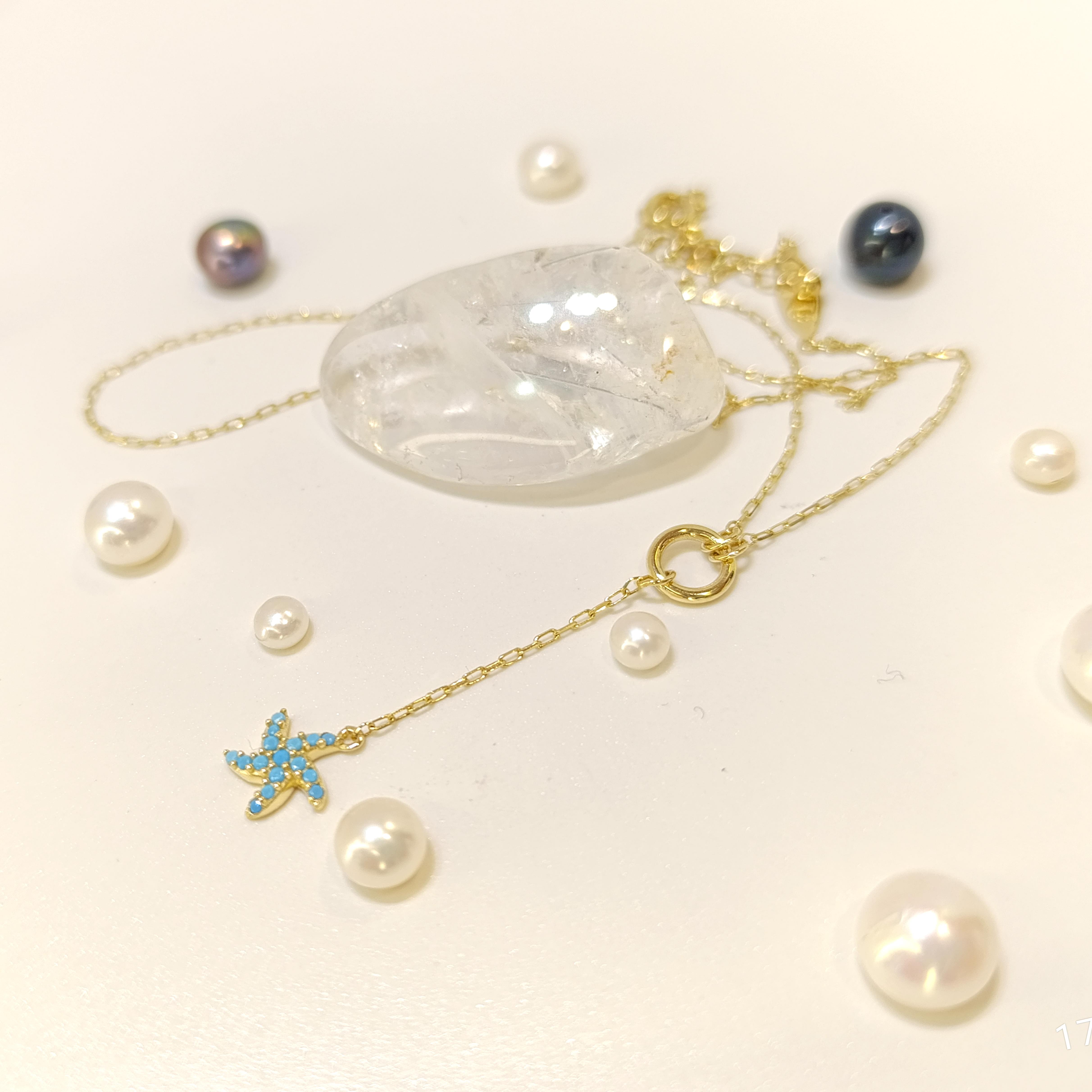 Firuze Deniz Yıldızı Kolye Altın HD VİDEOLU