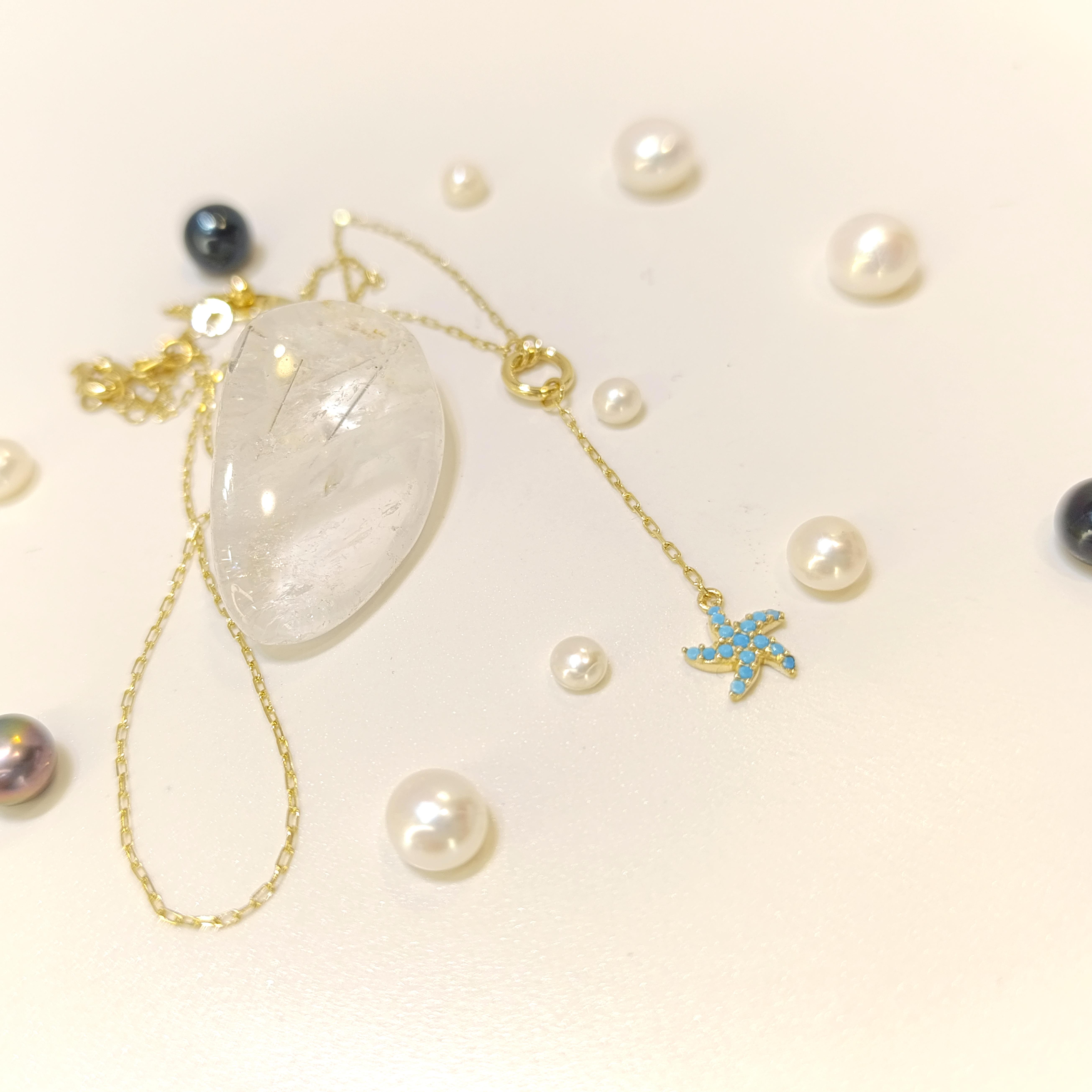 Firuze Deniz Yıldızı Kolye Altın HD VİDEOLU