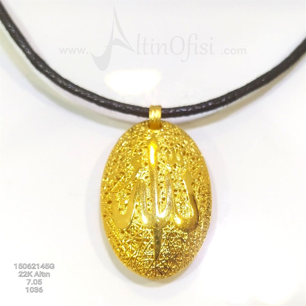 Füzyon Allah Yazılı Kolye Ucu 22 Ayar Altın