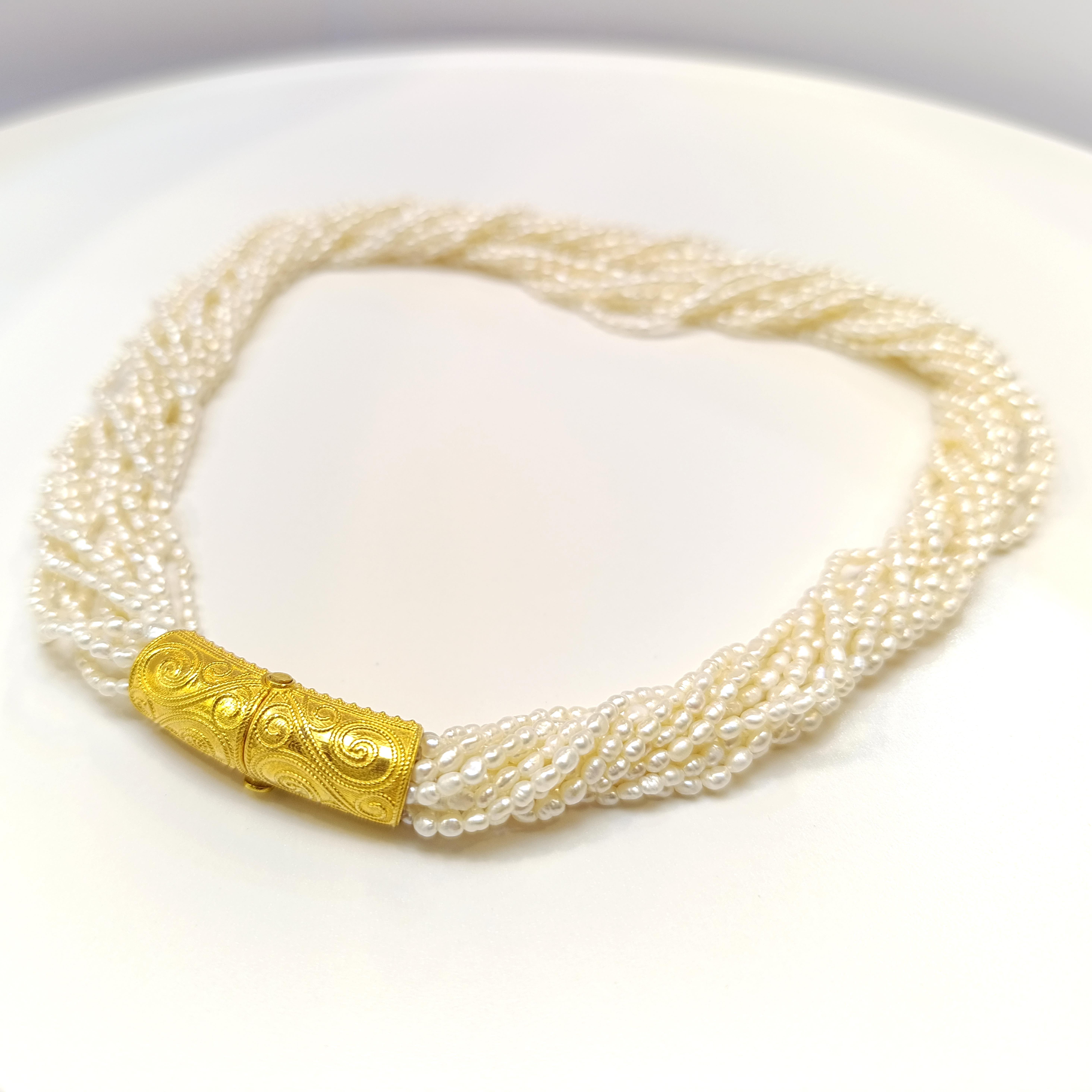 Gerçek İnci Antik Kilitli Gerdanlık Kolye 14 Ayar Altın HD VİDEOLU