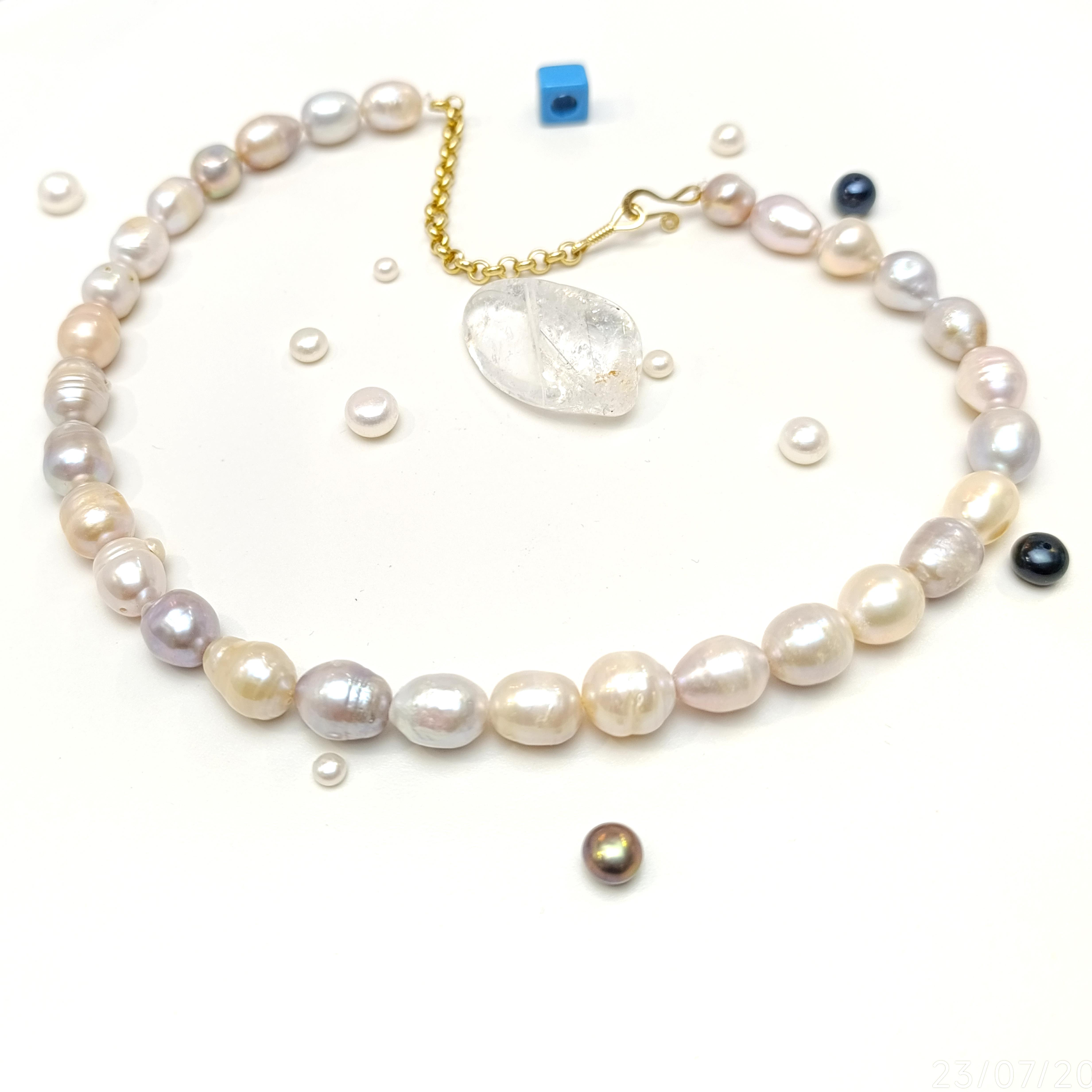 Gerçek Misk Barok İnci Gerdanlık Kolye 14 Ayar Altın HD VİDEOLU