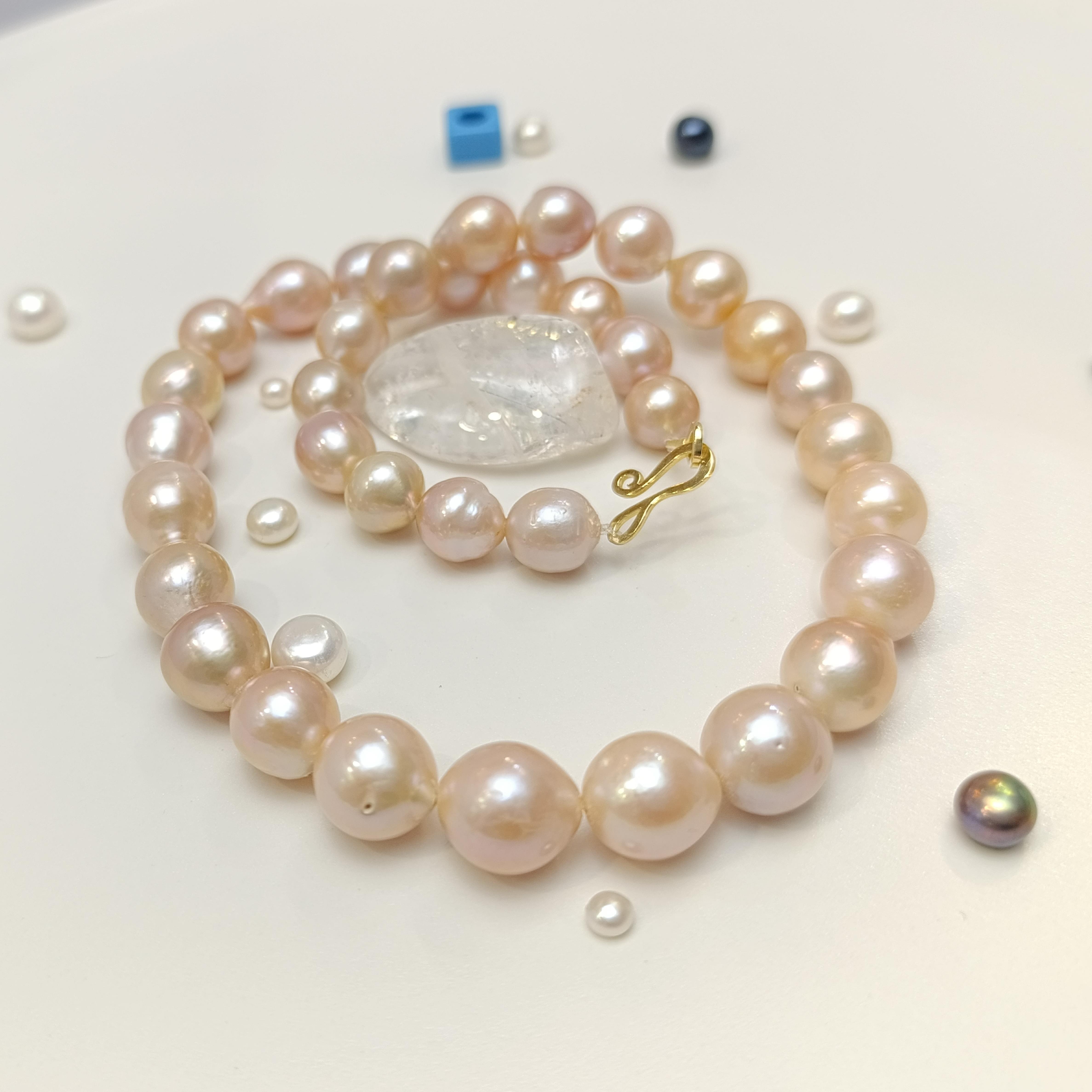 Gerçek Pembe Barok İnci Gerdanlık Kolye 14 Ayar Altın HD VİDEOLU