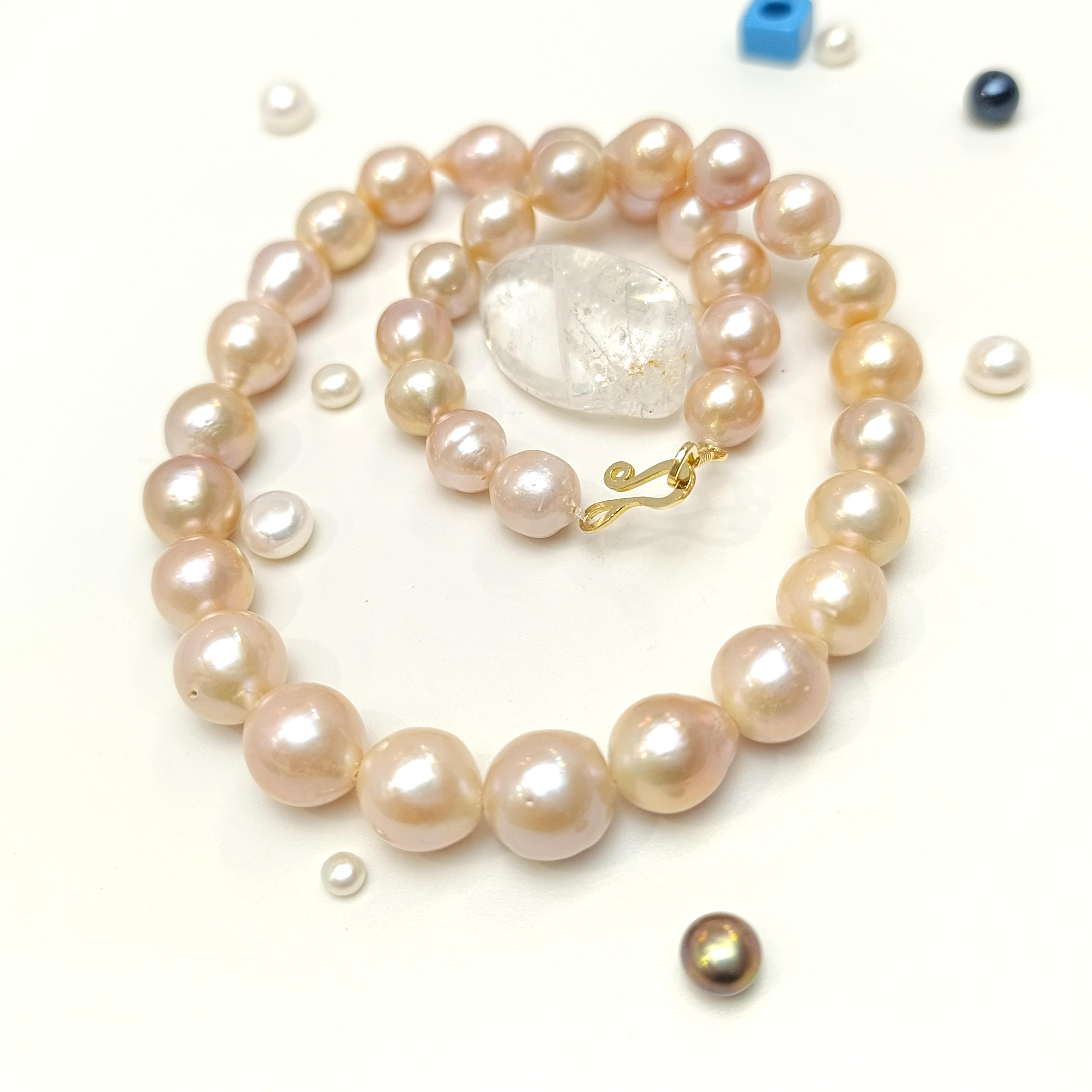 Gerçek Pembe Barok İnci Gerdanlık Kolye 14 Ayar Altın HD VİDEOLU