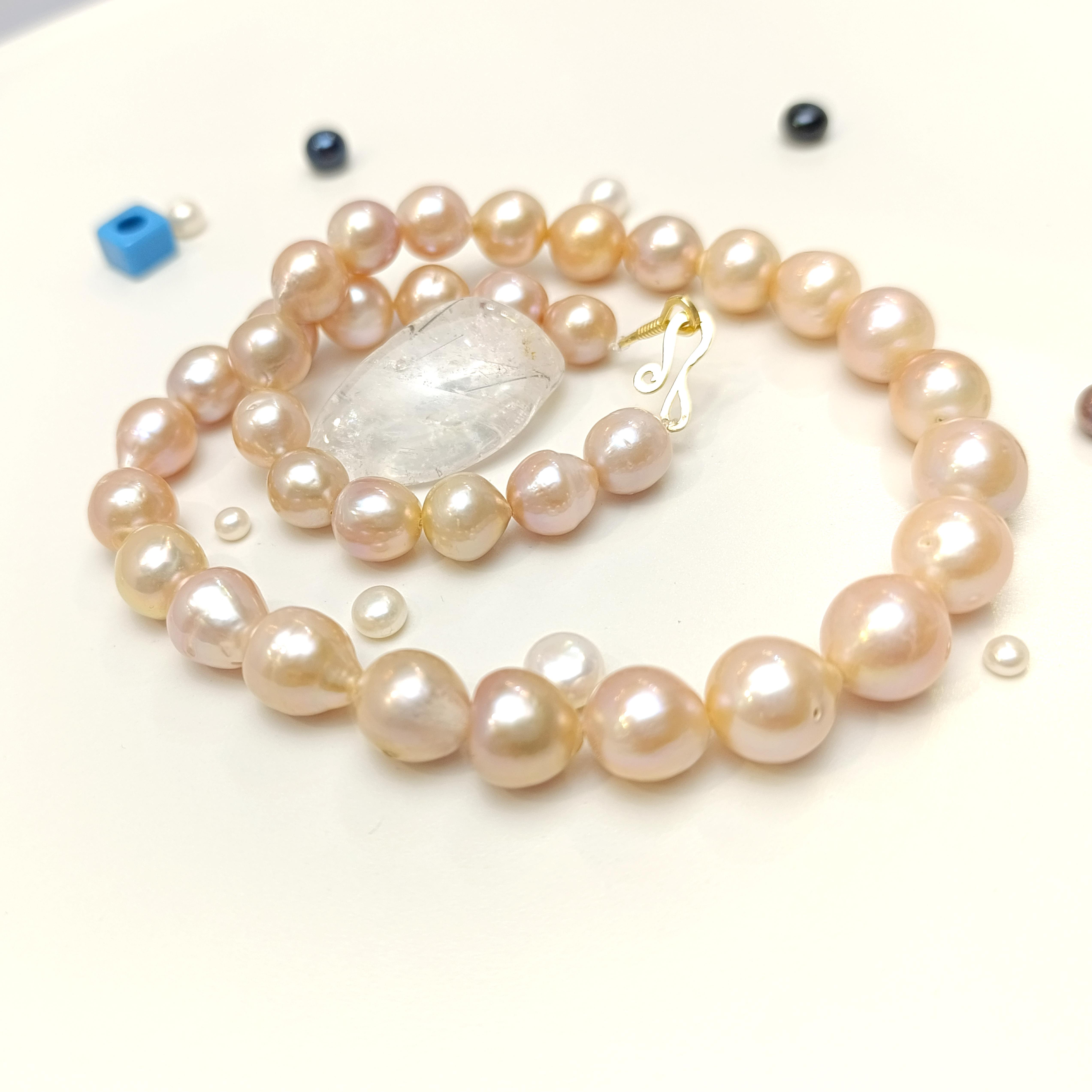 Gerçek Pembe Barok İnci Gerdanlık Kolye 14 Ayar Altın HD VİDEOLU