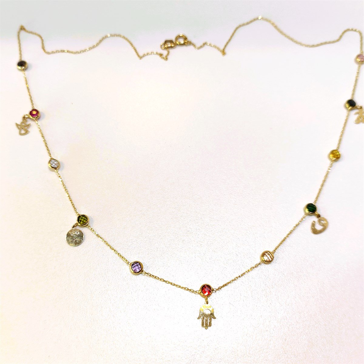 Gök Kuşağı Charm Şans Kolye 14 Ayar Altın HD VİDEOLU