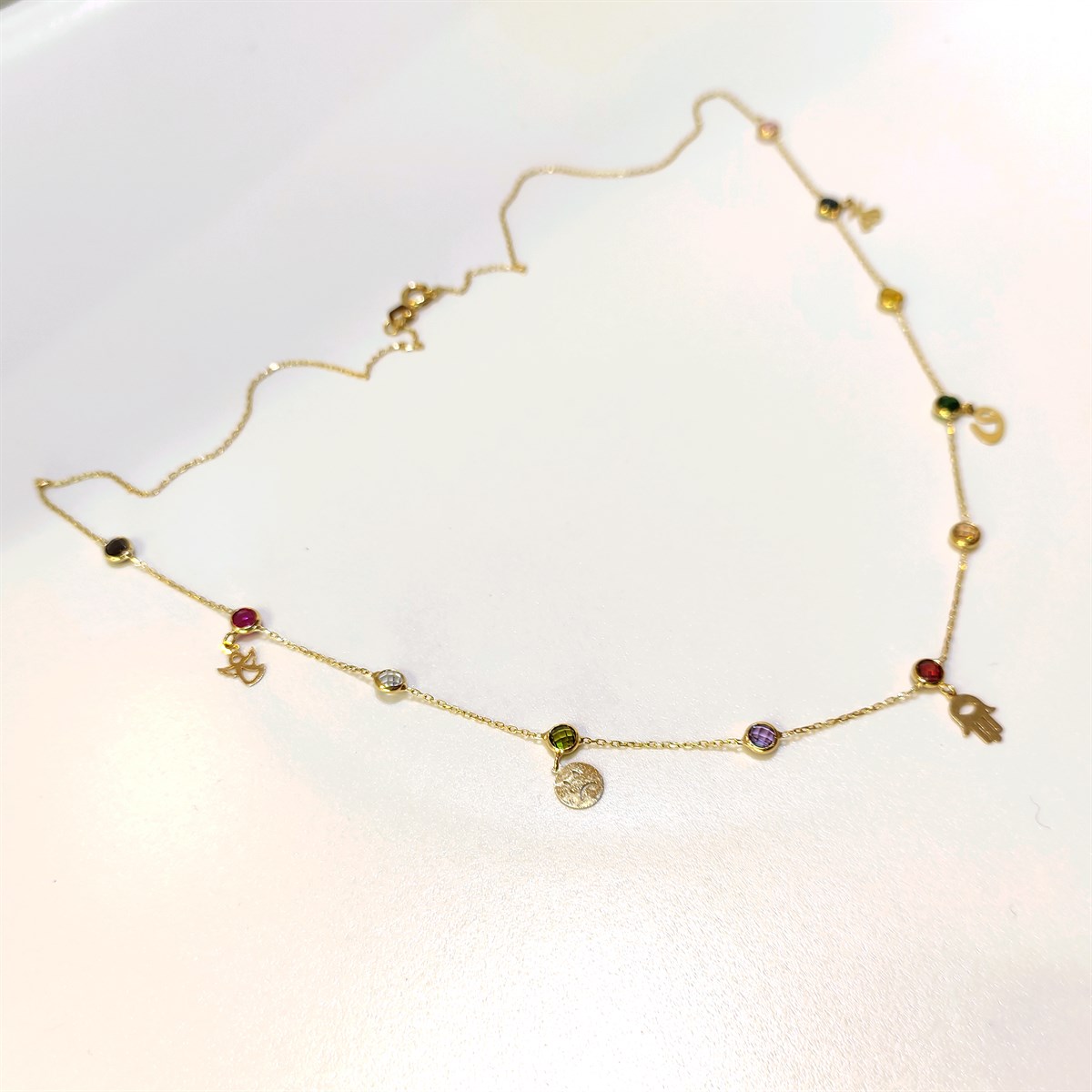 Gök Kuşağı Charm Şans Kolye 14 Ayar Altın HD VİDEOLU