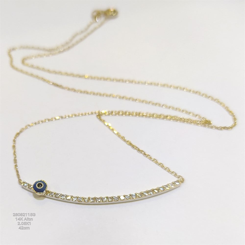 Göz Boncuklu Su Yolu Kolye 14 Ayar Altın
